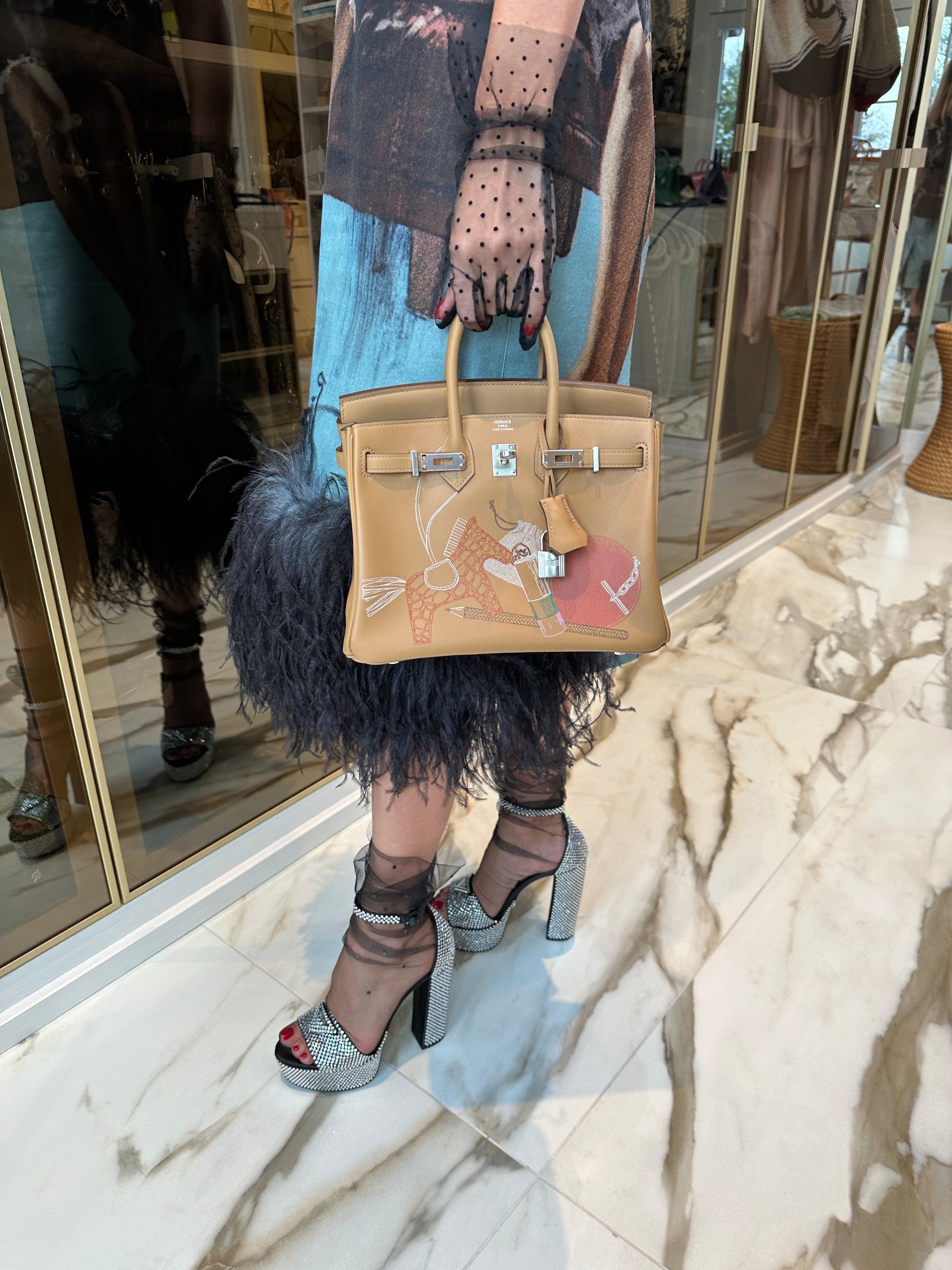 Hermès In and Out Birkin 25 Biscuit Printed Swift Palladium Hardware