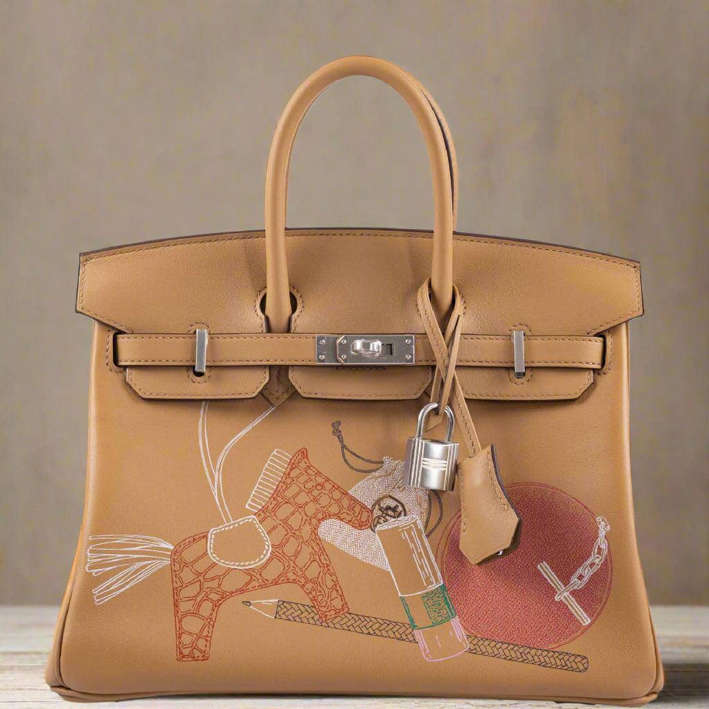 Hermès In and Out Birkin 25 Biscuit Printed Swift Palladium Hardware