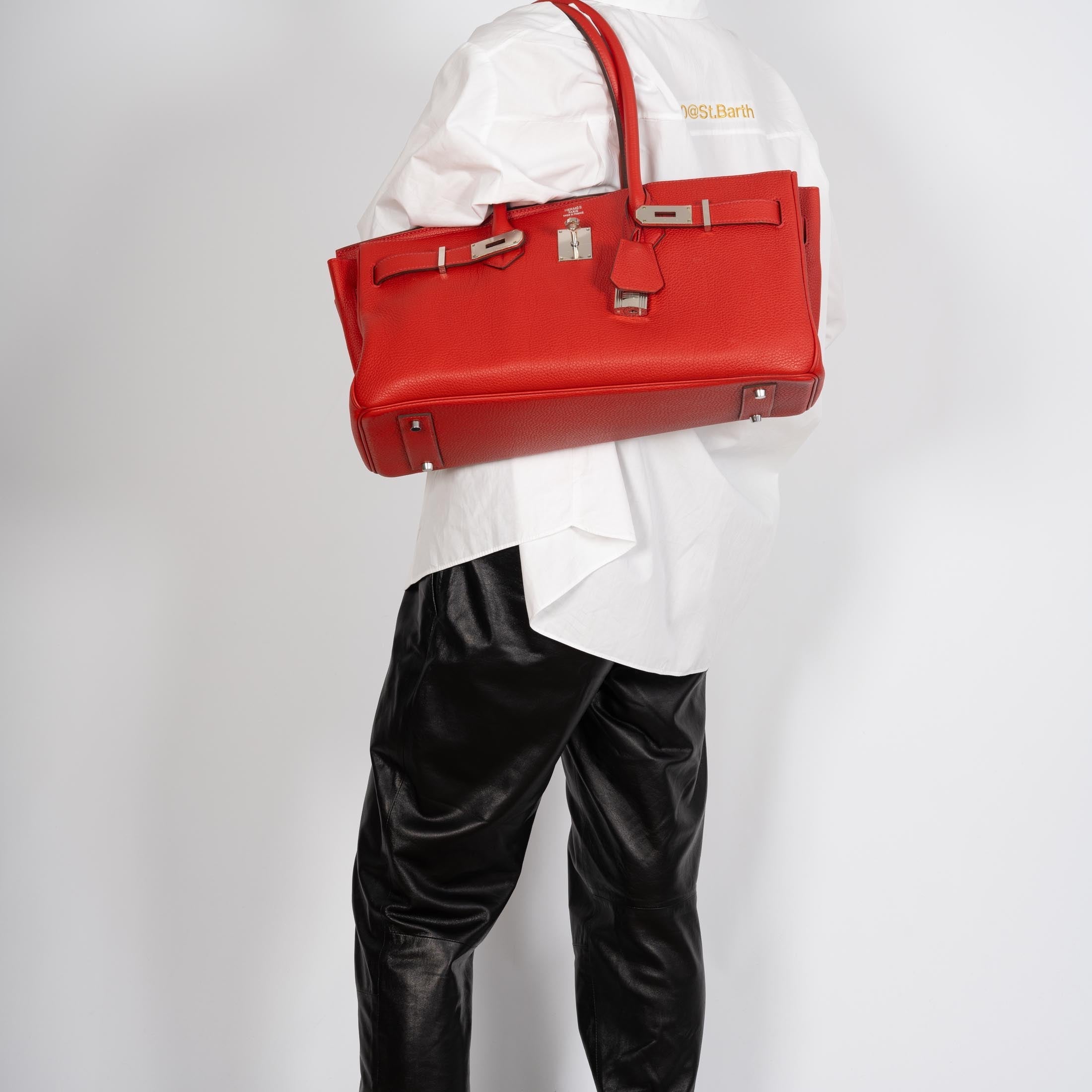 Hermès JPG Shoulder Birkin II 42 Vermillion Clemence Palladium Hardware
