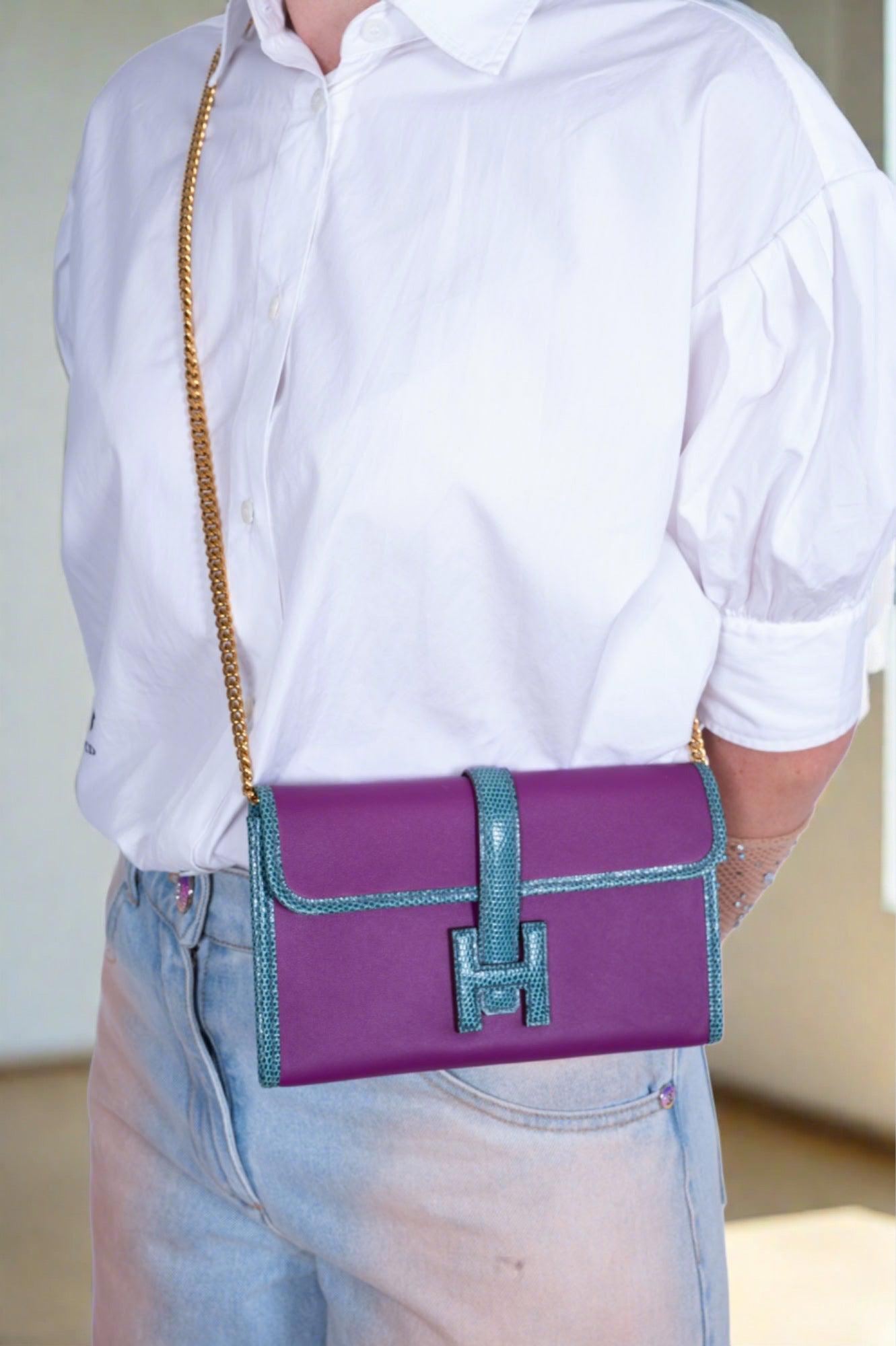 Hermès Jige Duo Touch Anamone Swift and Blue Paone Niloticus Lizard
