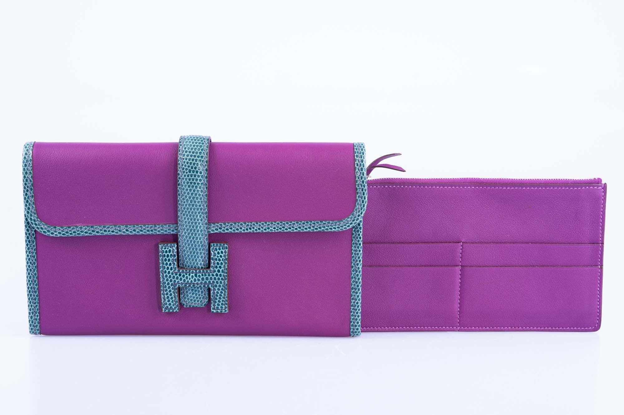 Hermès Jige Duo Touch Anamone Swift and Blue Paone Niloticus Lizard