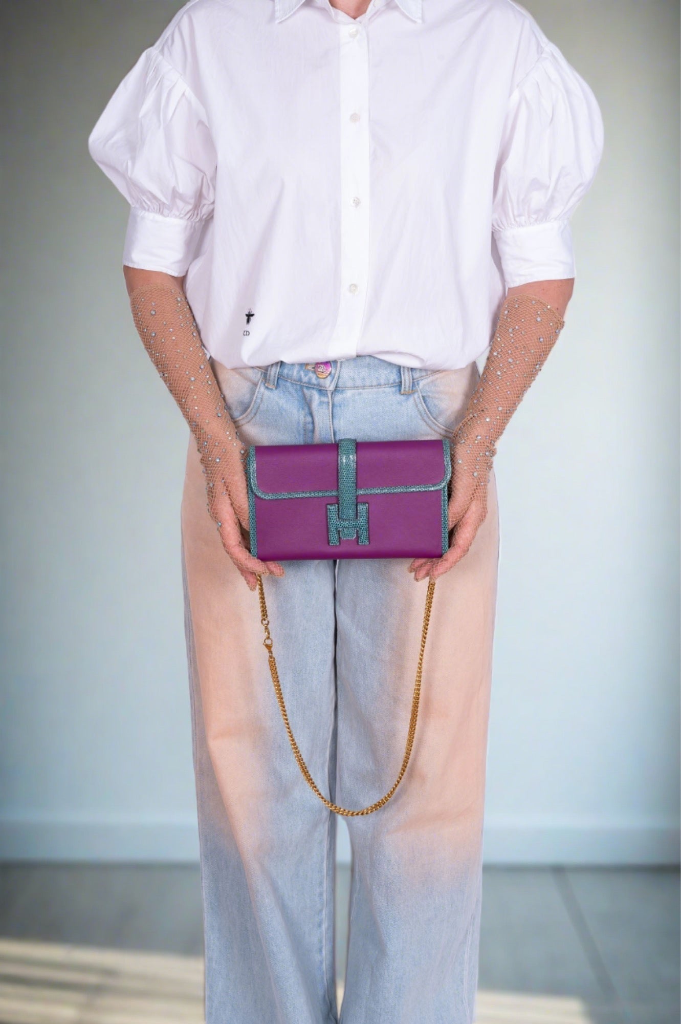 Hermès Jige Duo Touch Anamone Swift and Blue Paone Niloticus Lizard