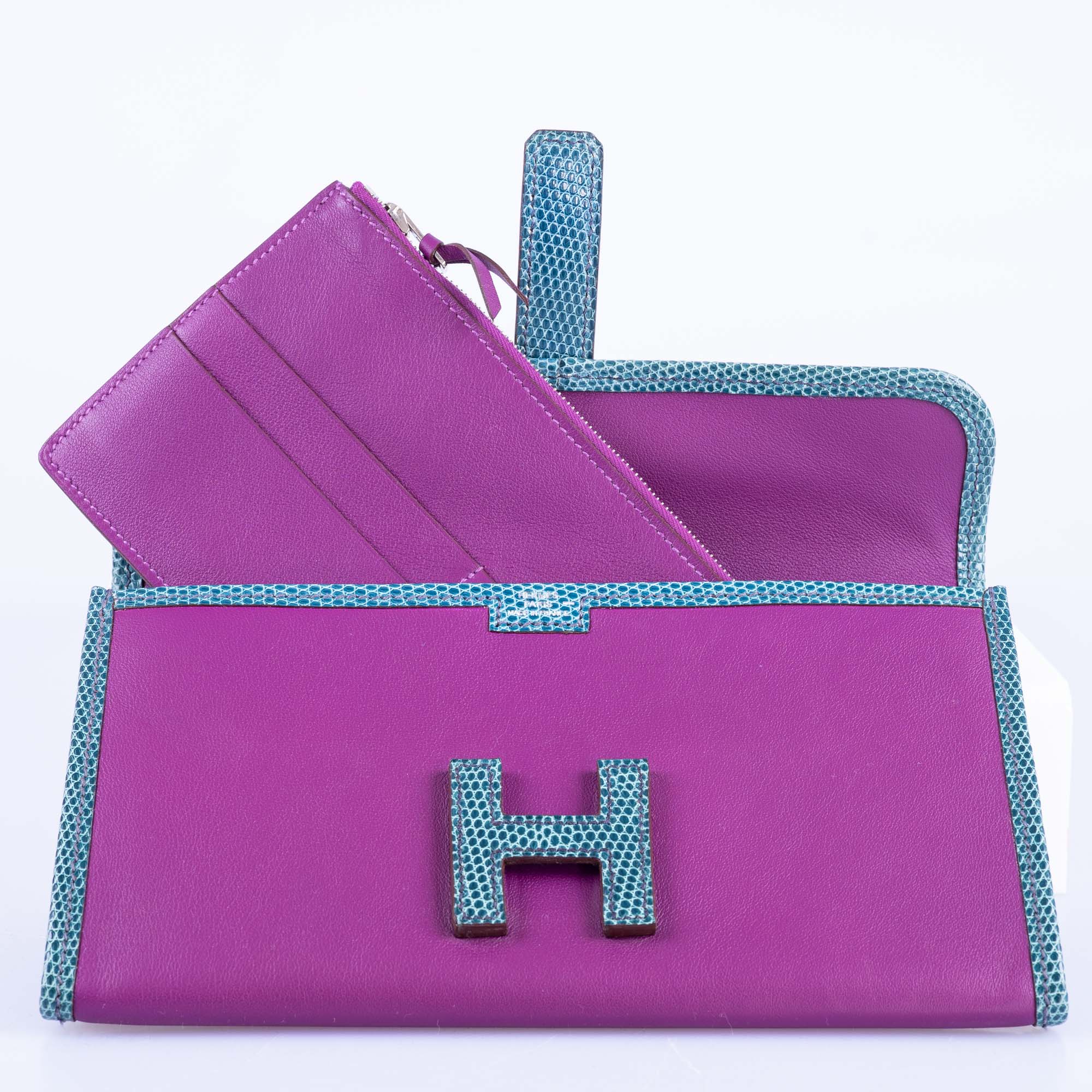 Hermès Jige Duo Touch Anamone Swift and Blue Paone Niloticus Lizard
