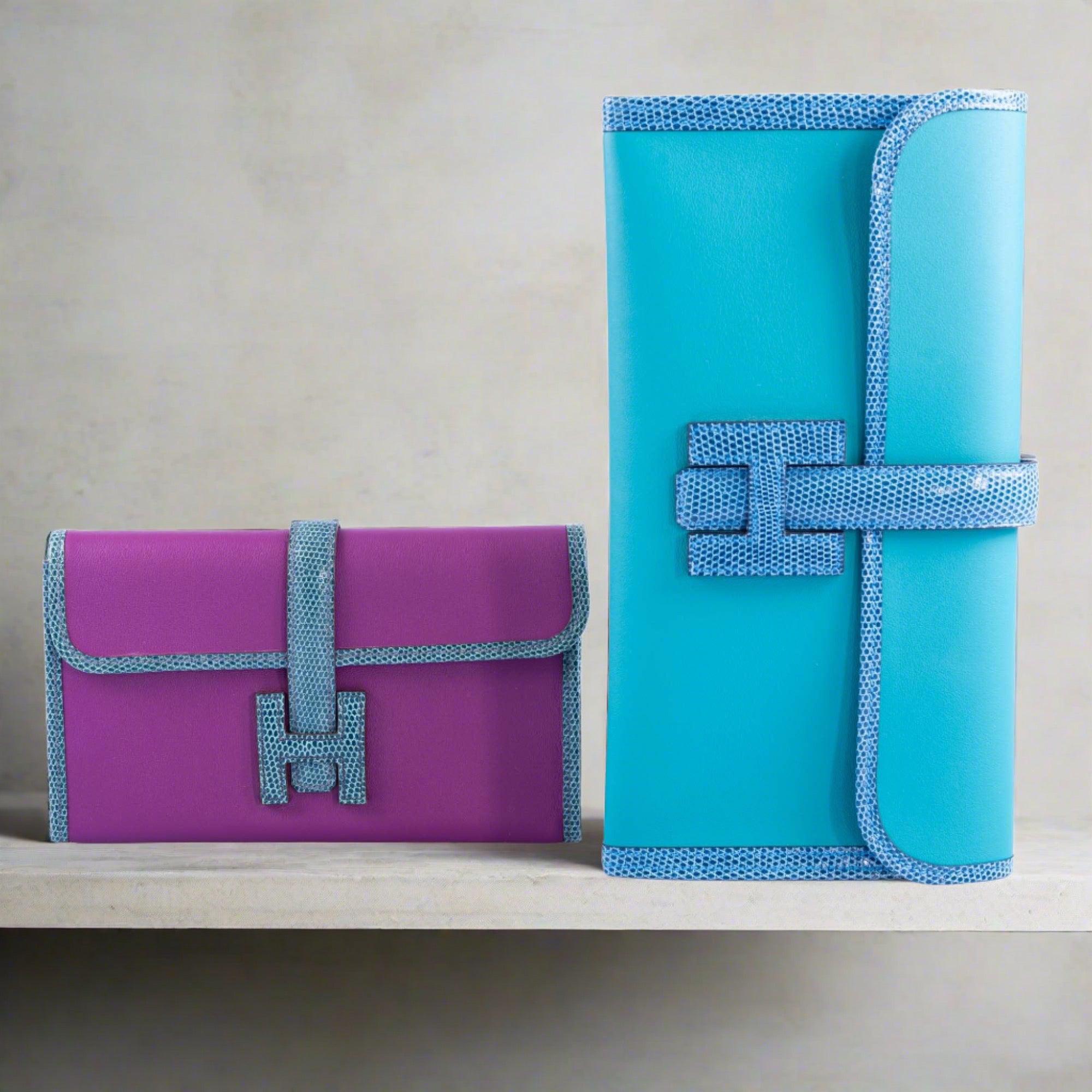 Hermès Jige Duo Touch Anamone Swift and Blue Paone Niloticus Lizard