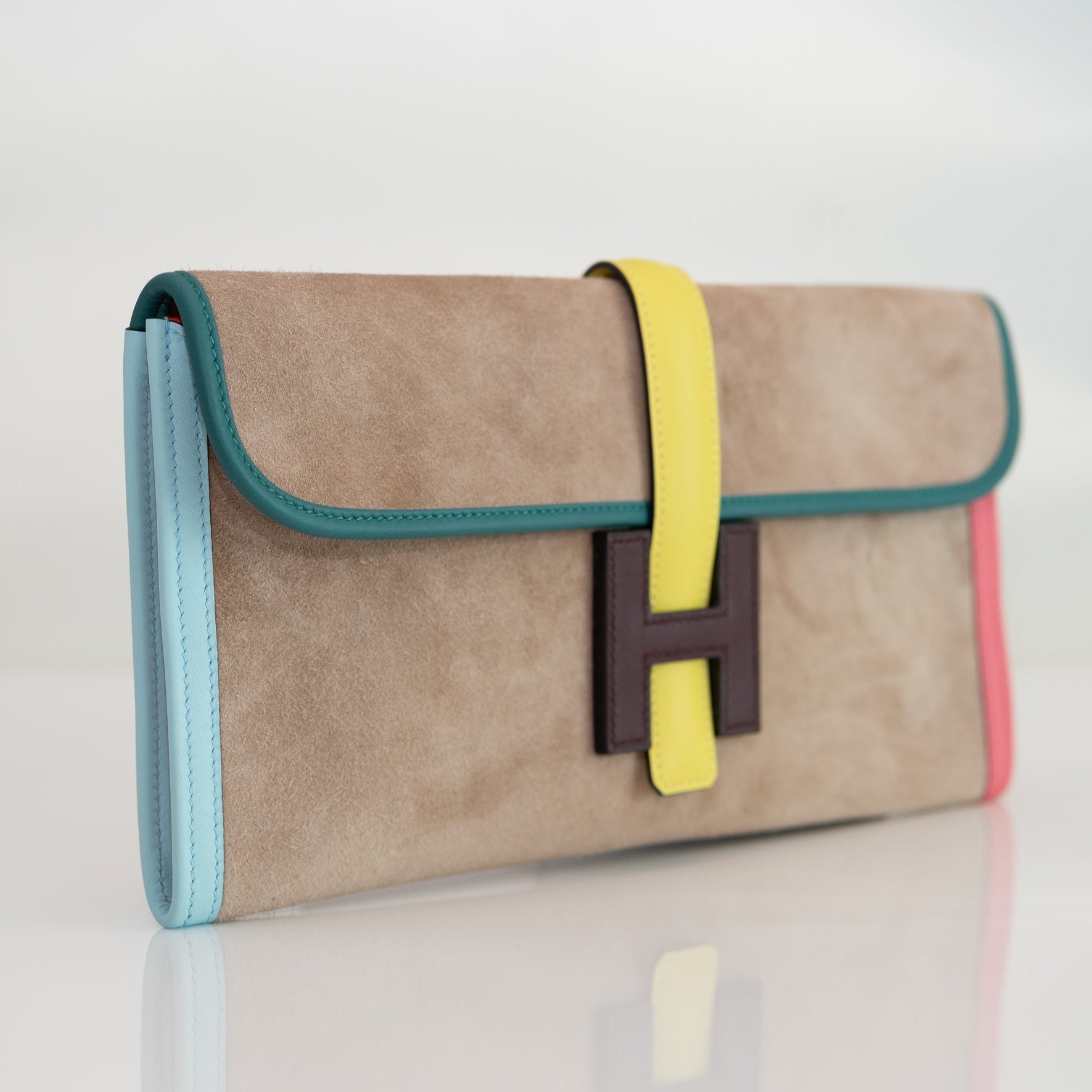 Hermès Jige Elan Clutch 29 Multicolor Doblis Suede Limited Edition