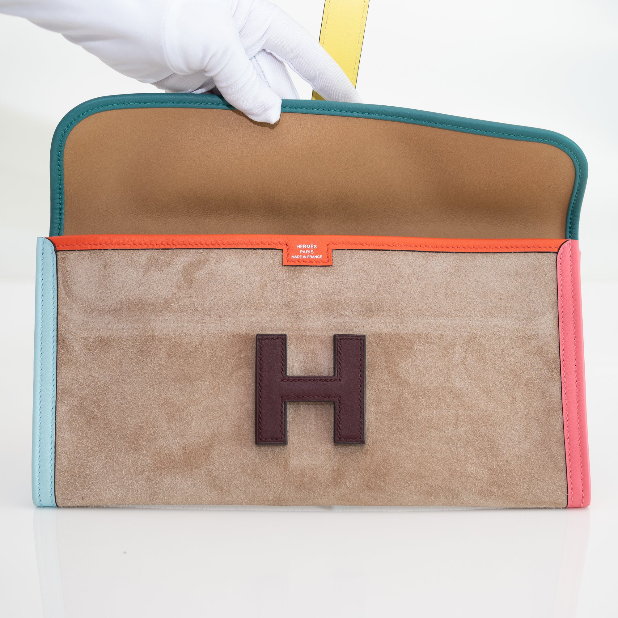 Hermès Jige Elan Clutch 29 Multicolor Doblis Suede Limited Edition