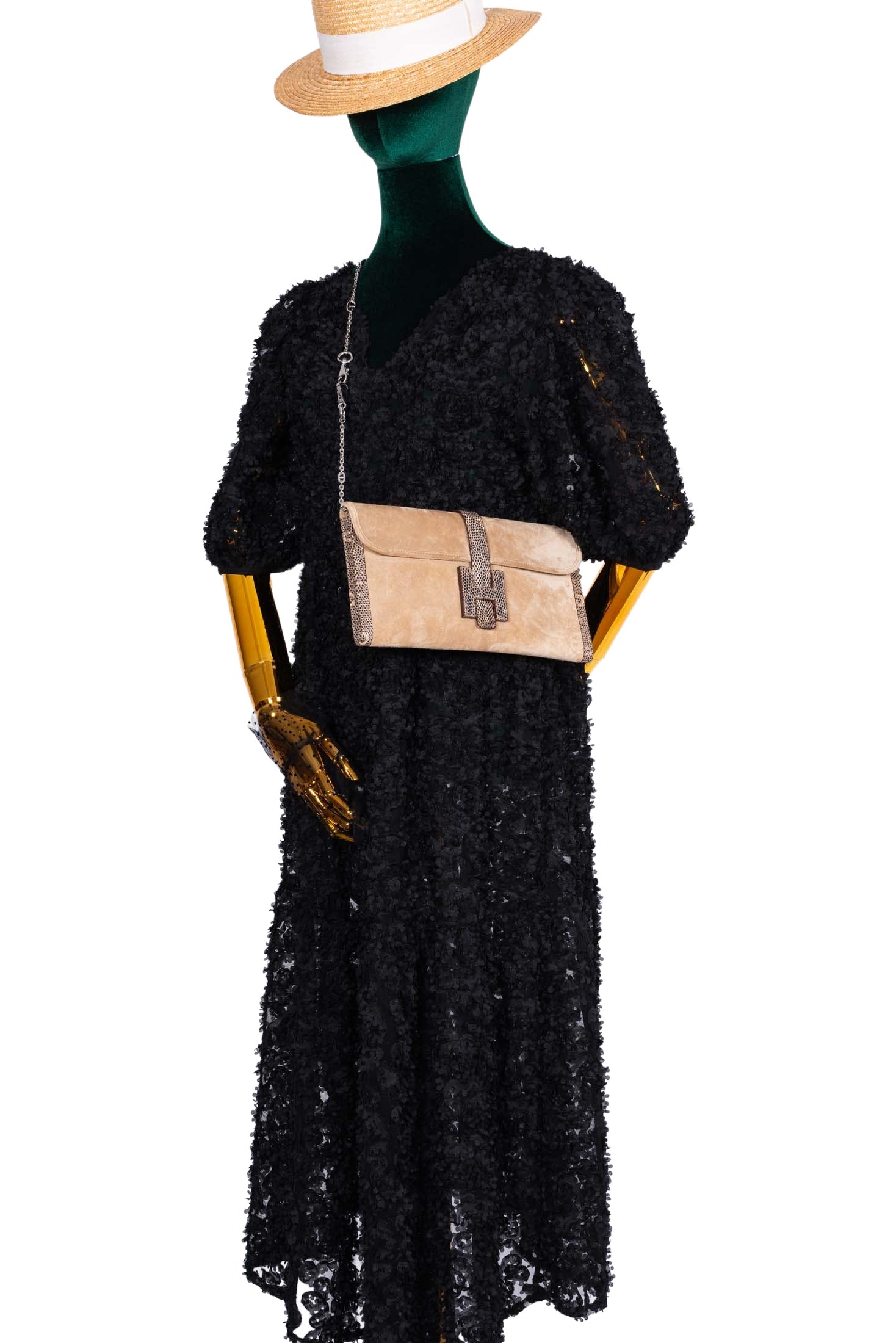 Hermès Jige Elan Clutch Sable Doblis Suede and Ombré Lizard
