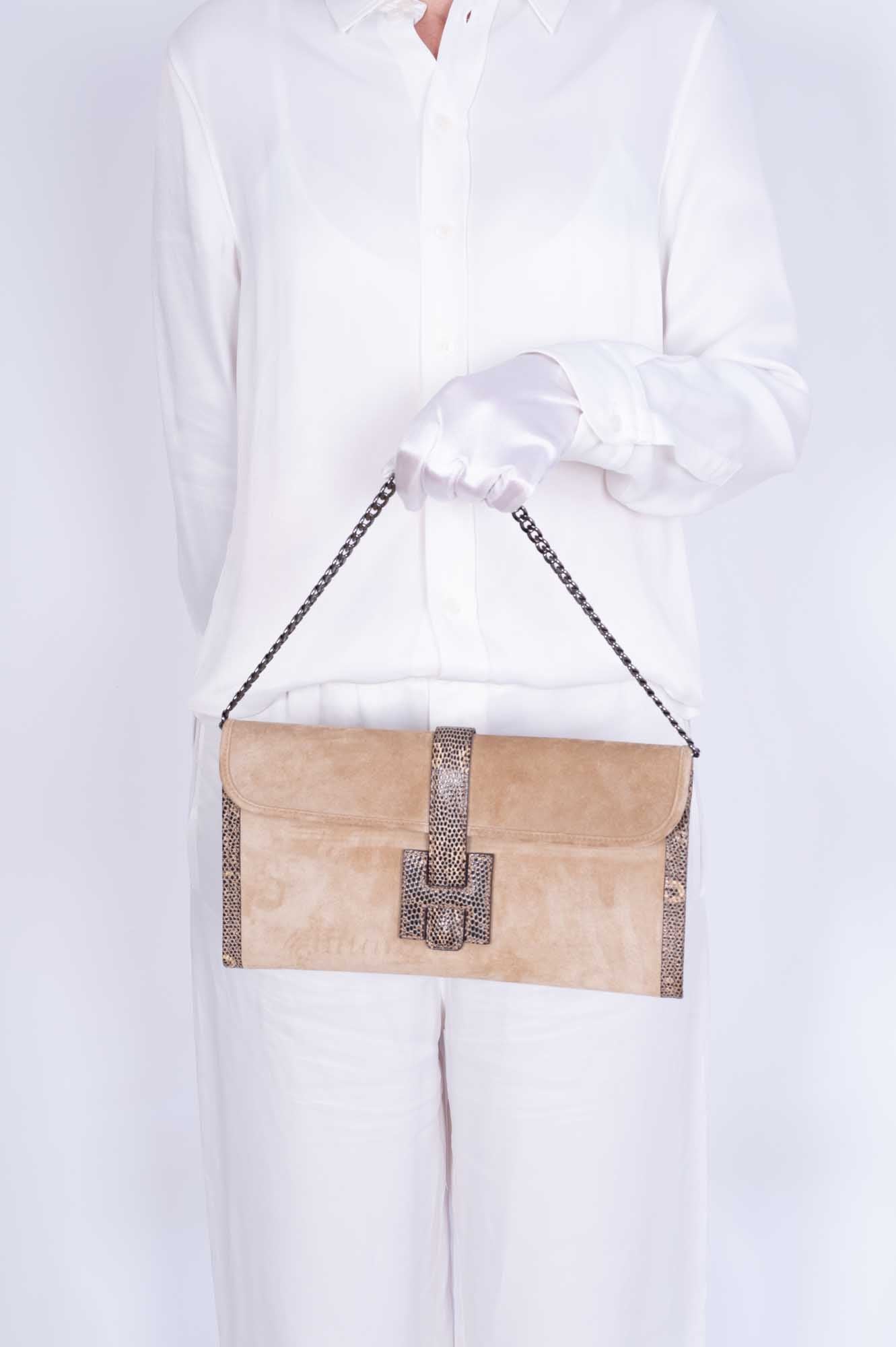 Hermès Jige Elan Clutch Sable Doblis Suede and Ombré Lizard