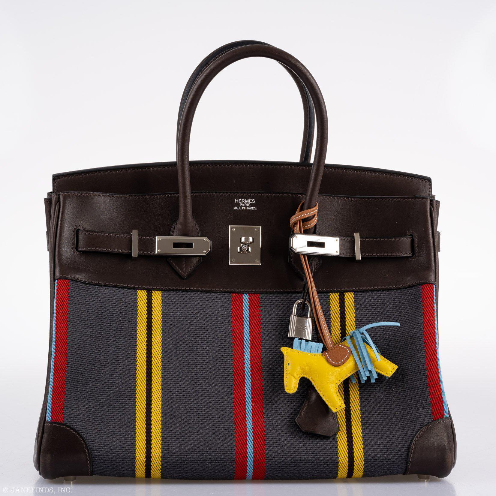 Hermès Jumping Birkin 35 Multicolor Canvas and Ebene Box Palladium Hardware
