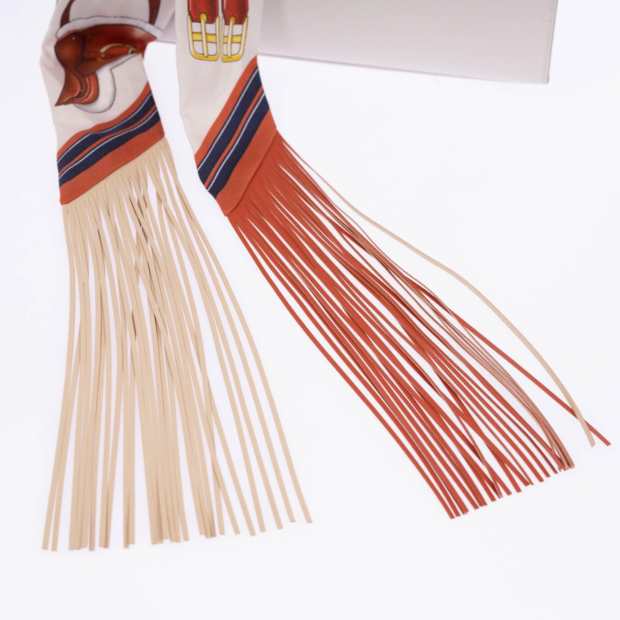 Hermès Jumping Leather Fringes Twilly Crème/Alezan/Anthracite Silk