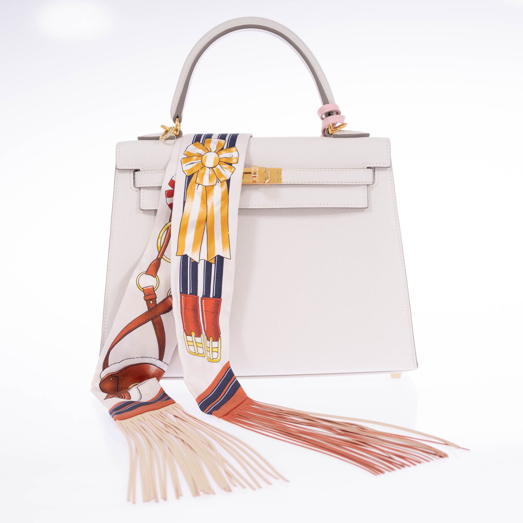 Hermès Jumping Leather Fringes Twilly Crème/Alezan/Anthracite Silk
