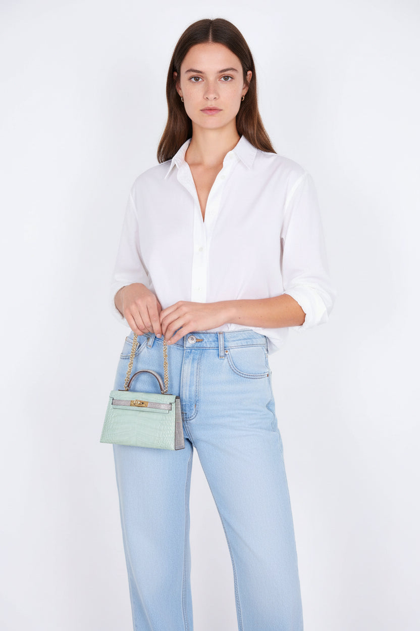 Hermès Kelly 20 HSS Mini II Sellier Vert D'eau and Gris Perle Matte Alligator Permabrass Hardware