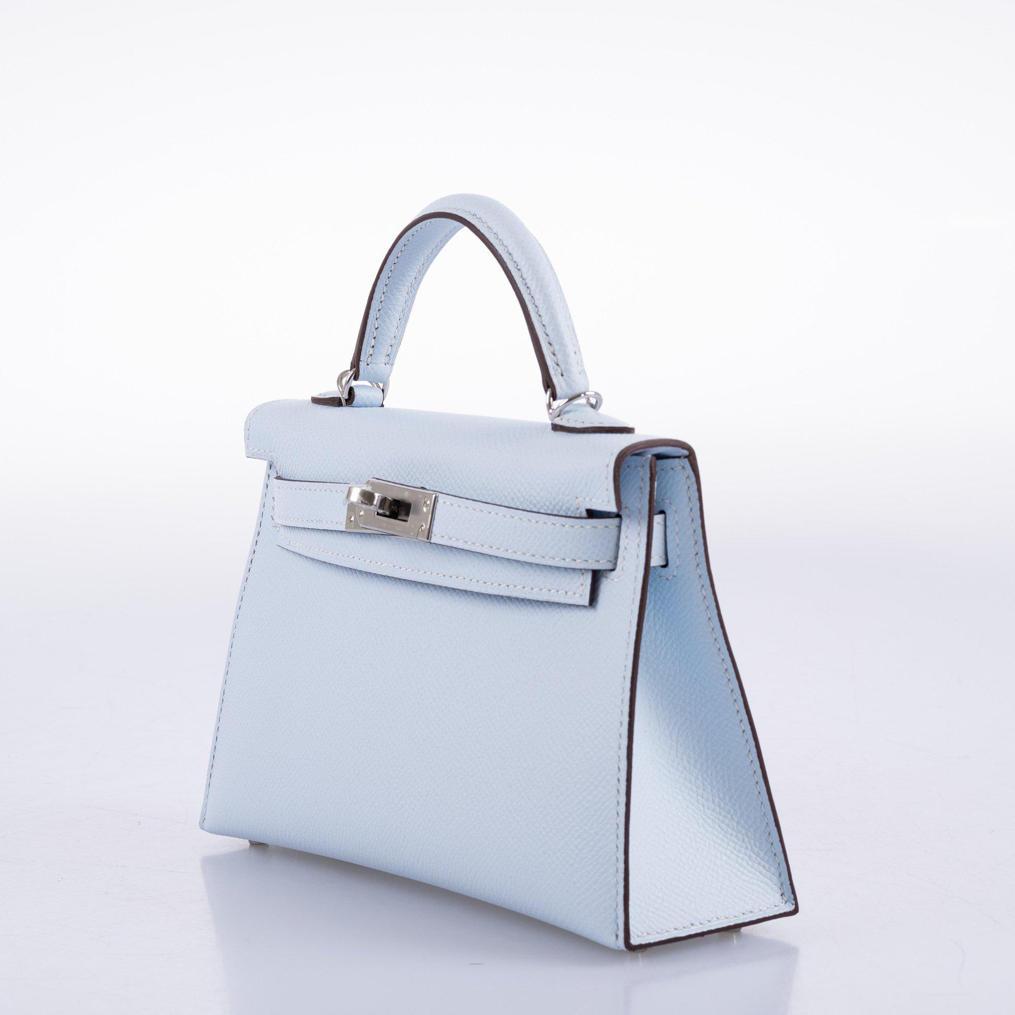 Hermès Kelly 20 Mini II Bleu Brume Hydra Epsom Palladium Hardware