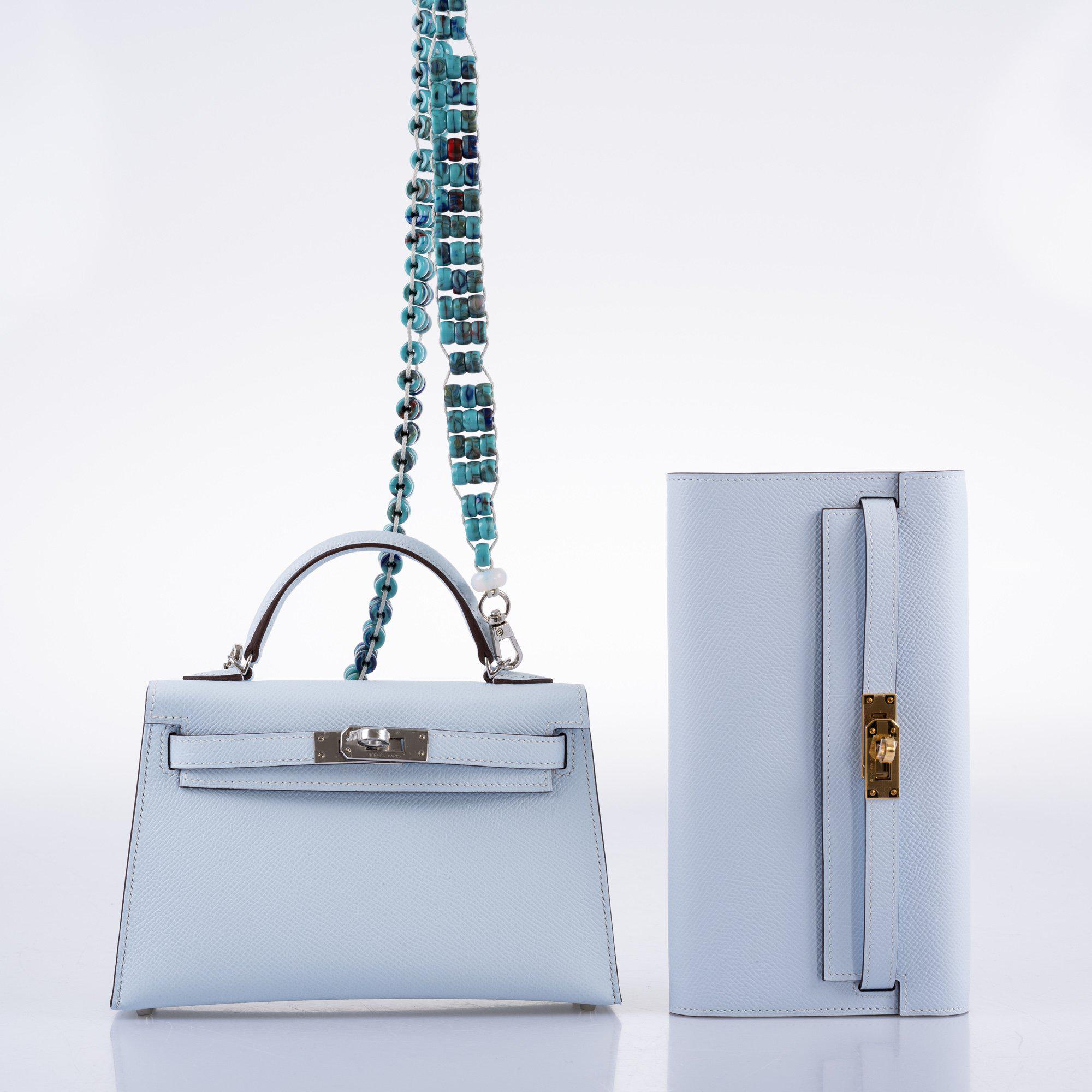 Hermès Kelly 20 Mini II Bleu Brume Hydra Epsom Palladium Hardware