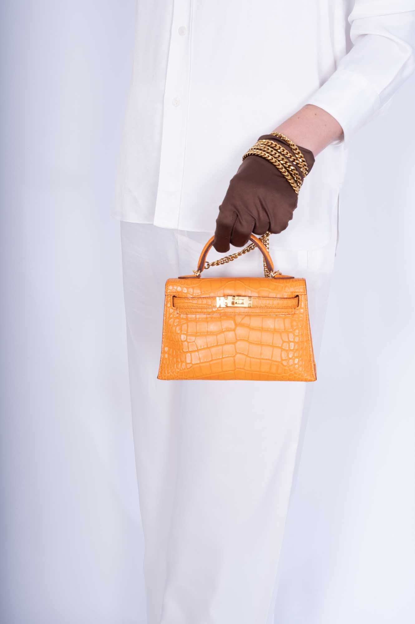 Hermès Kelly 20 Mini II Sellier Apricot Matte Alligator Gold Hardware
