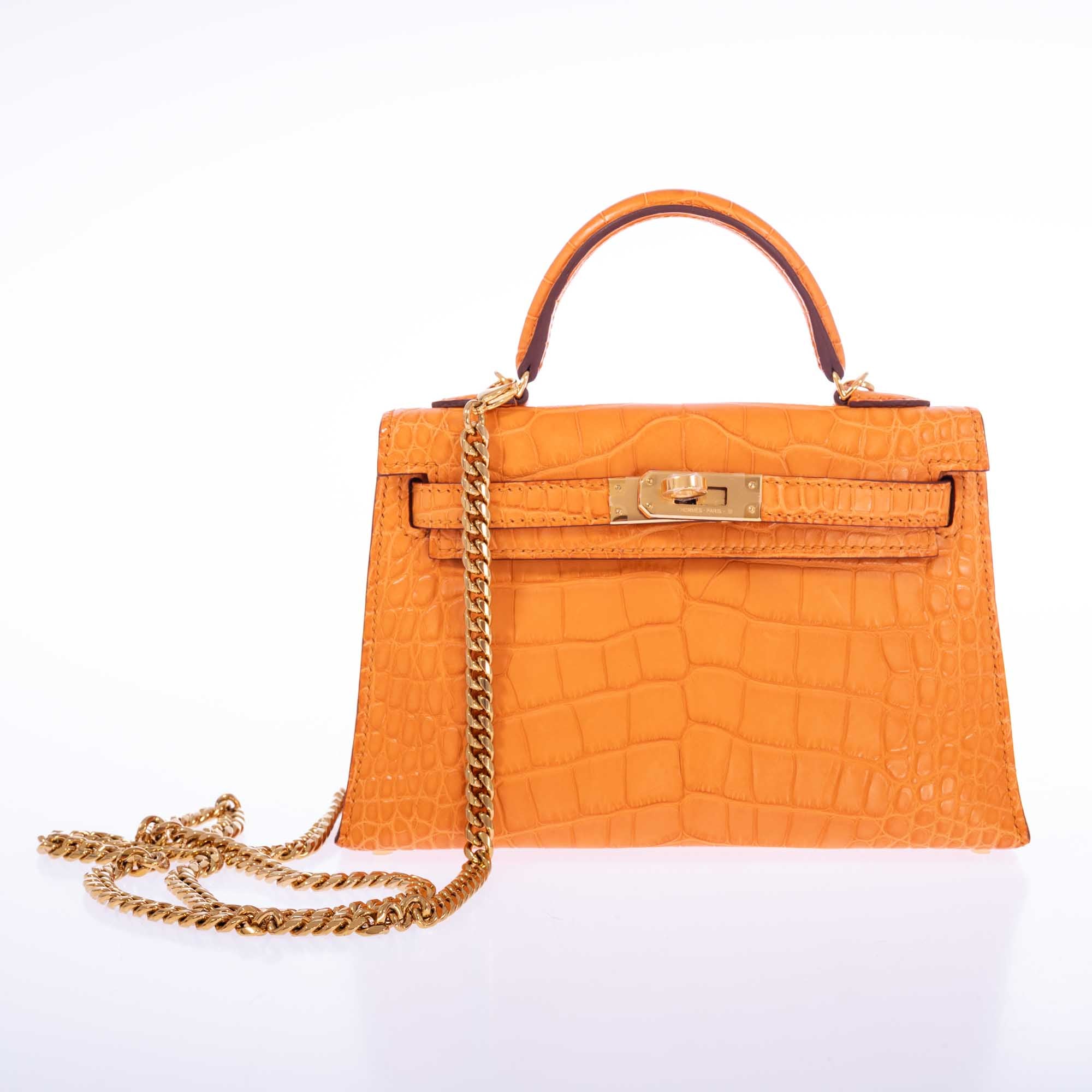 Hermès Kelly 20 Mini II Sellier Apricot Matte Alligator Gold Hardware