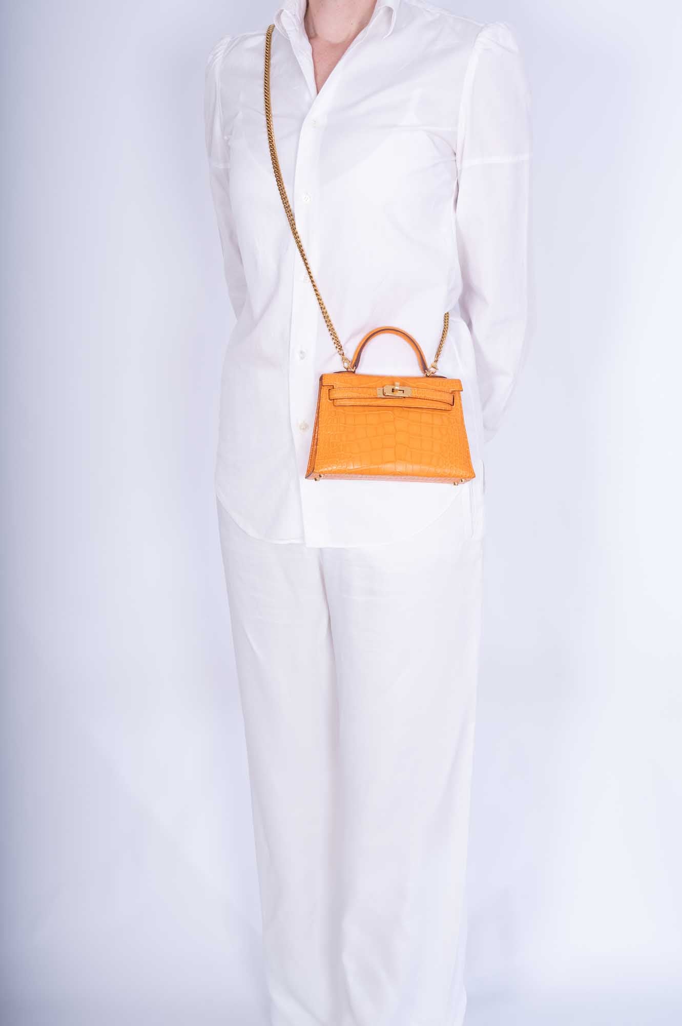 Hermès Kelly 20 Mini II Sellier Apricot Matte Alligator Gold Hardware