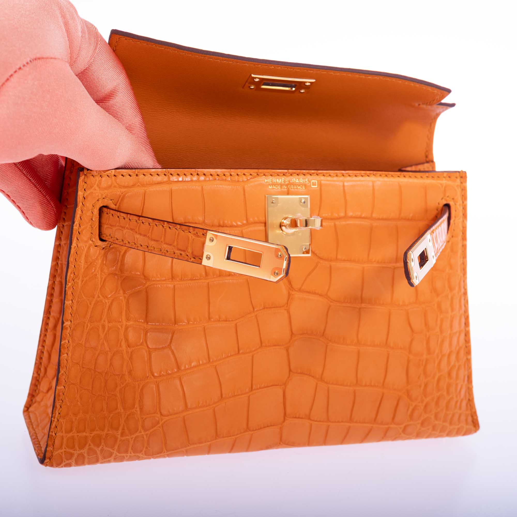 Hermès Kelly 20 Mini II Sellier Apricot Matte Alligator Gold Hardware
