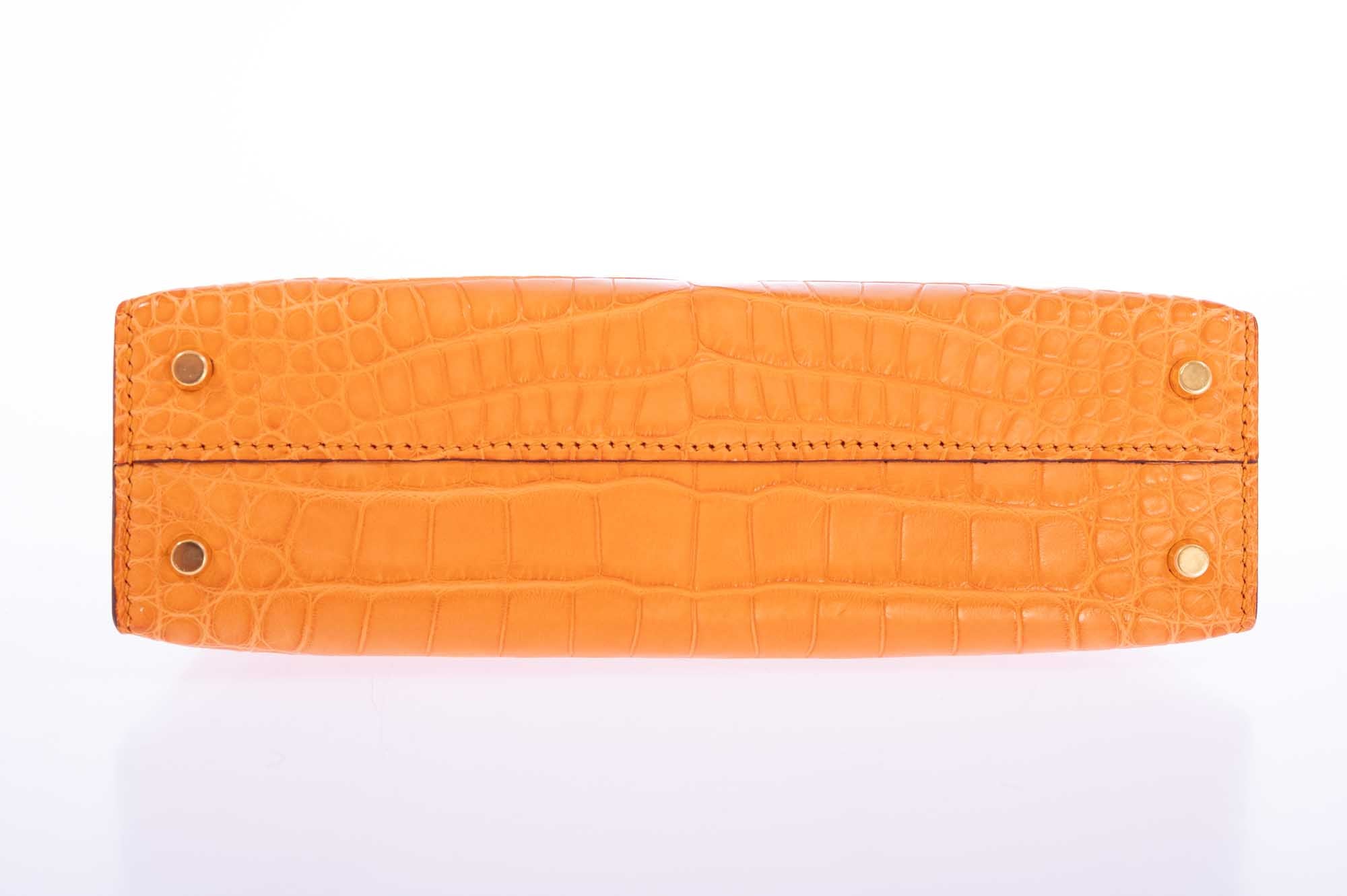 Hermès Kelly 20 Mini II Sellier Apricot Matte Alligator Gold Hardware