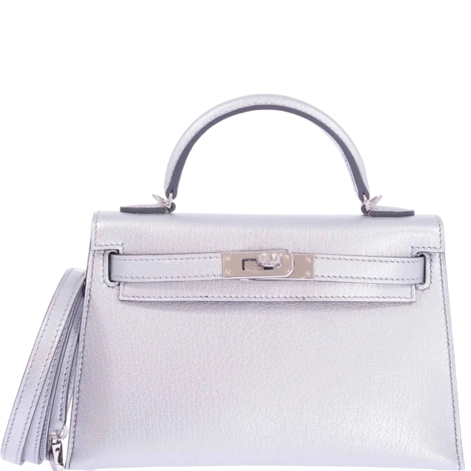 Hermès Kelly 20 Mini II Sellier Argent Silver Metallic Chèvre Chamkilight Palladium Hardware