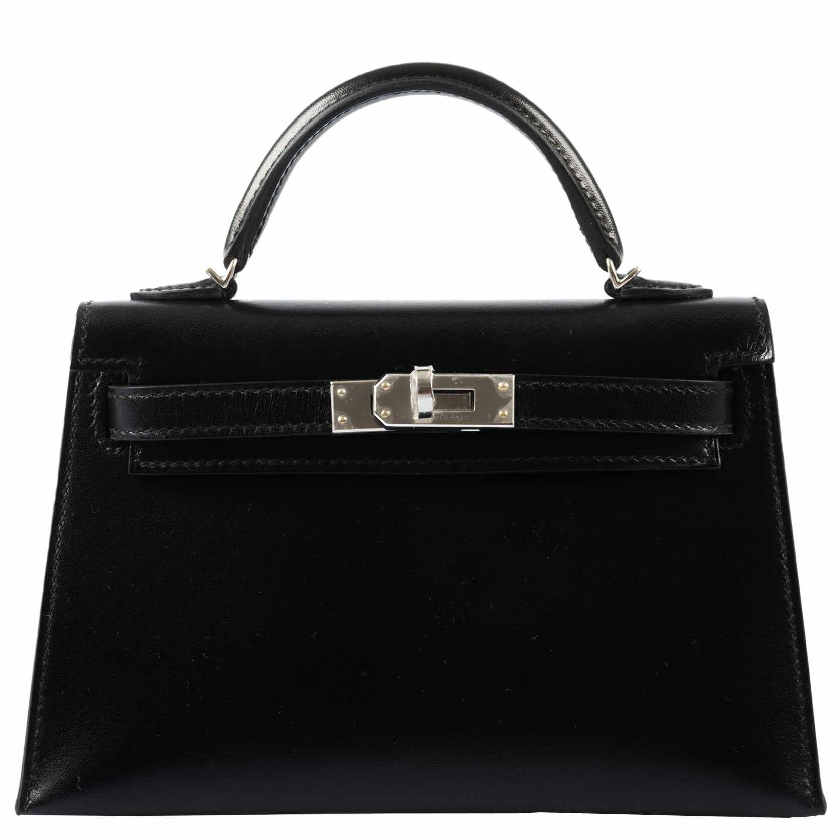 Hermes Kelly 20 Sellier Black Box Leather Mini Bag Palladium