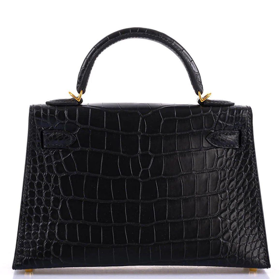 Hermès Kelly 20 Mini II Sellier Black Matte Alligator Gold Hardware