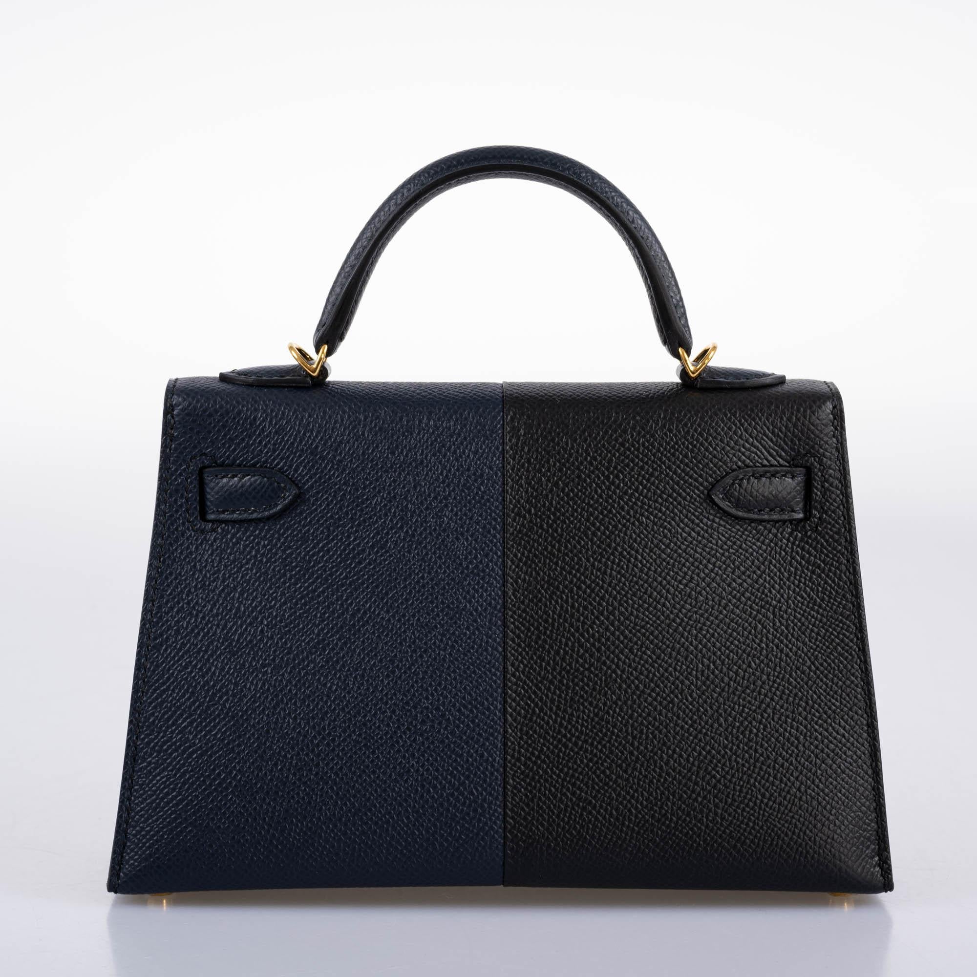 Hermès Kelly 20 Mini II Sellier "Casaque" style Black, Indigo & Rouge H Epsom with Gold Hardware