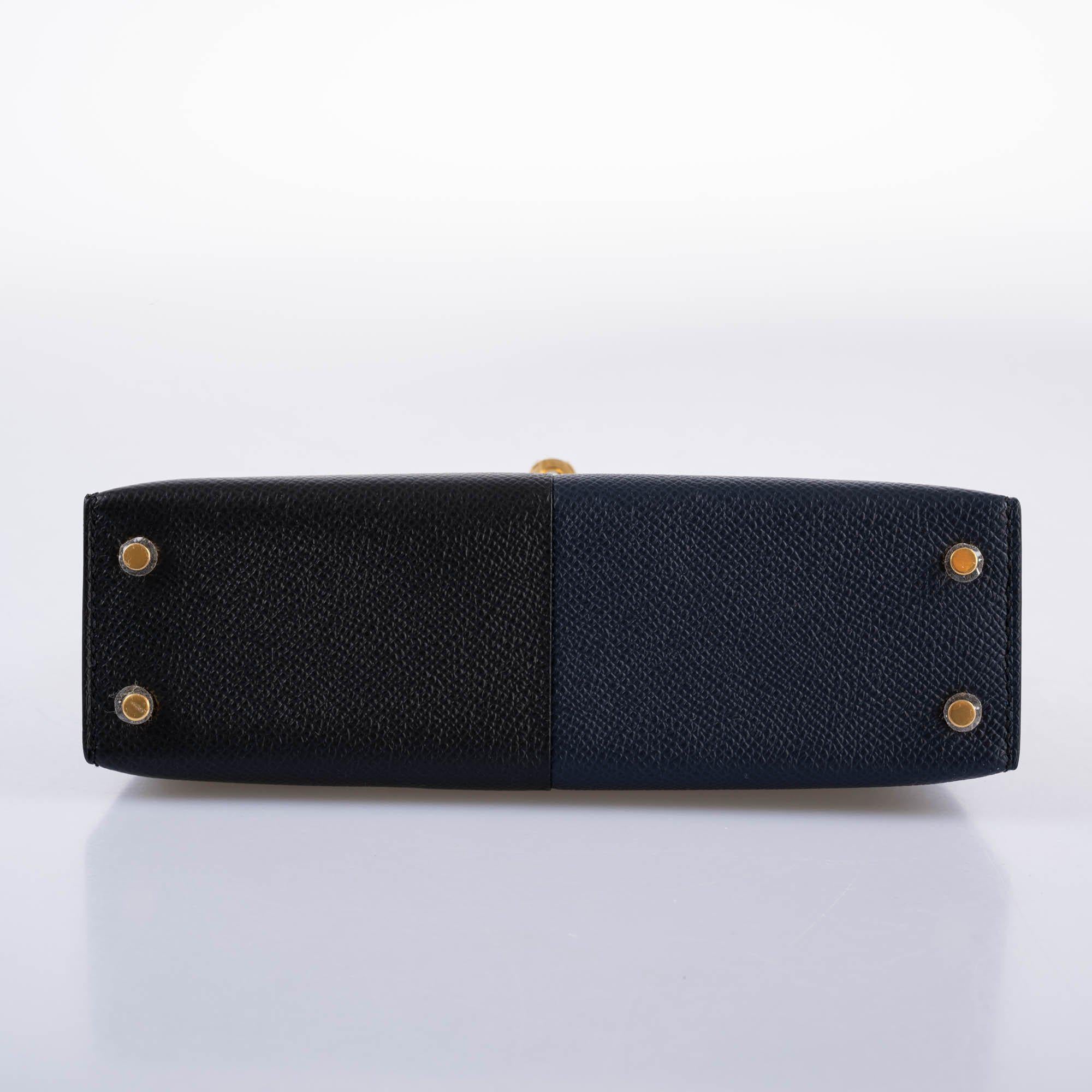 Hermès Kelly 20 Mini II Sellier "Casaque" style Black, Indigo & Rouge H Epsom with Gold Hardware