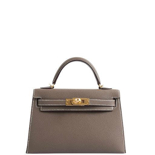 Hermès Kelly 20 Mini II Sellier Etoupe Epsom Gold Hardware JANEFINDS