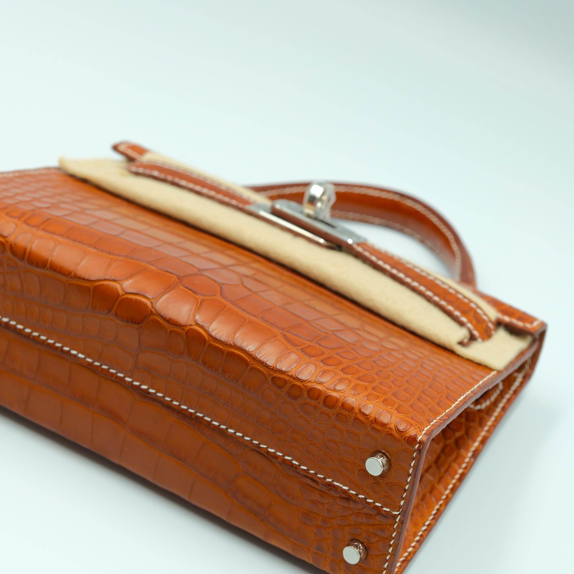 Hermès Kelly 20 Mini II Sellier Fauve Matte Alligator Mini Barenia Palladium Hardware