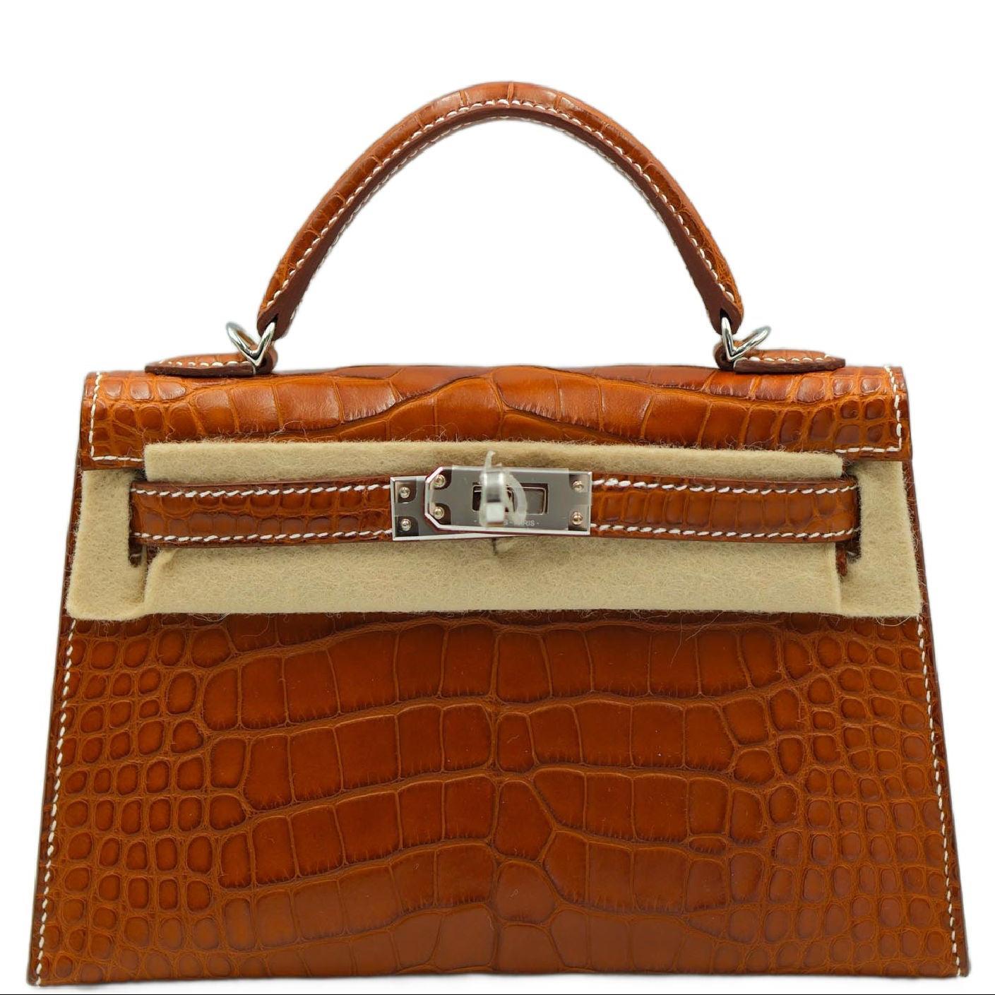 Hermès Kelly 20 Mini II Sellier Fauve Matte Alligator Mini Barenia Palladium Hardware