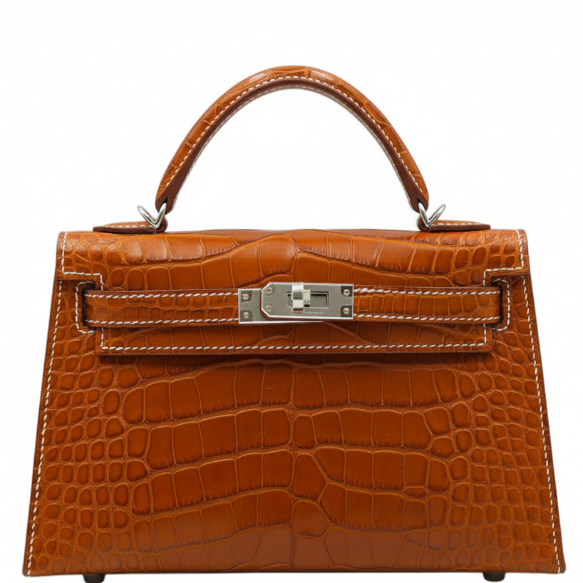Hermès Kelly 20 Mini II Sellier Fauve Matte Alligator Mini Barenia