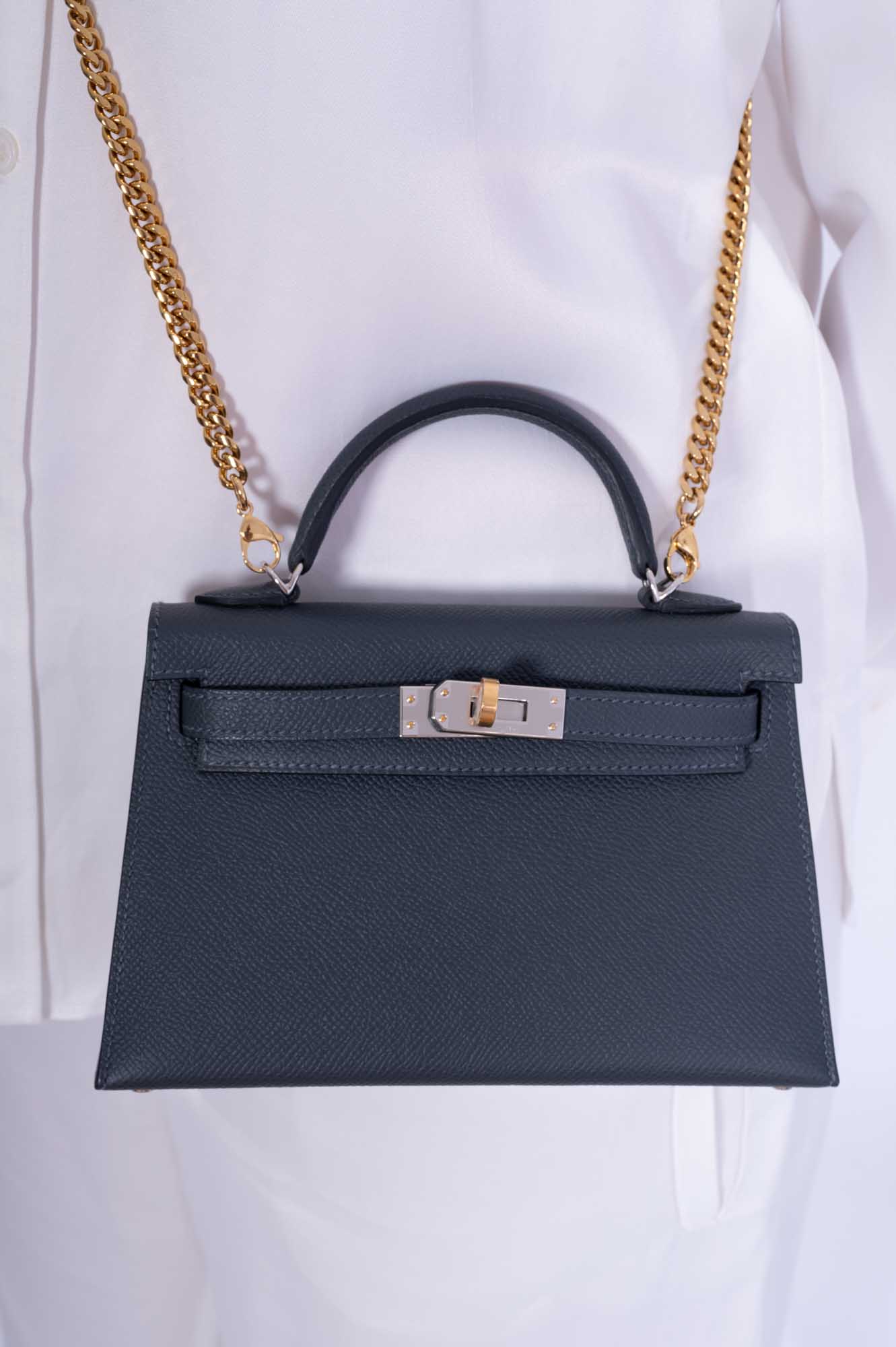 Hermès Kelly 20 Mini II Sellier Gris Misty Epsom Electrum Hardware