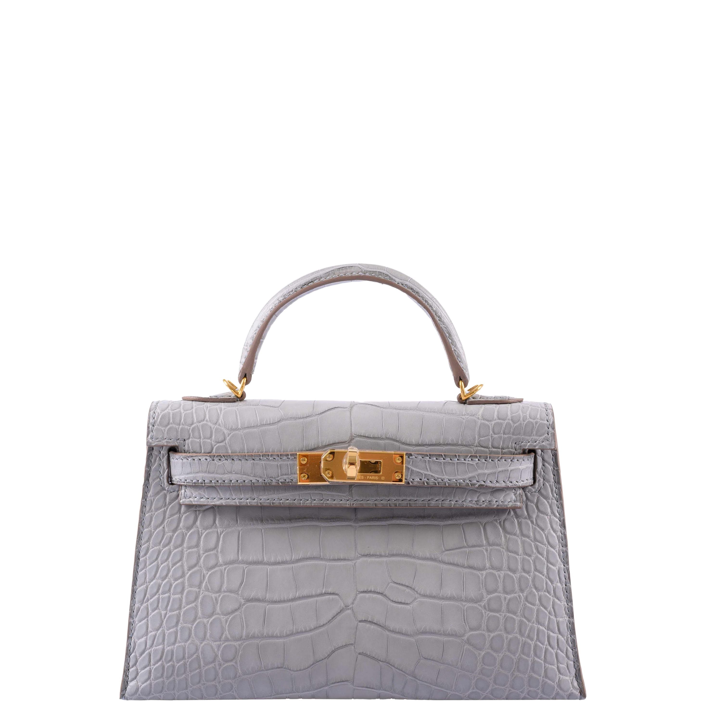 Hermès Kelly 20 Mini II Sellier Gris Perle Matte Alligator Gold Hardware