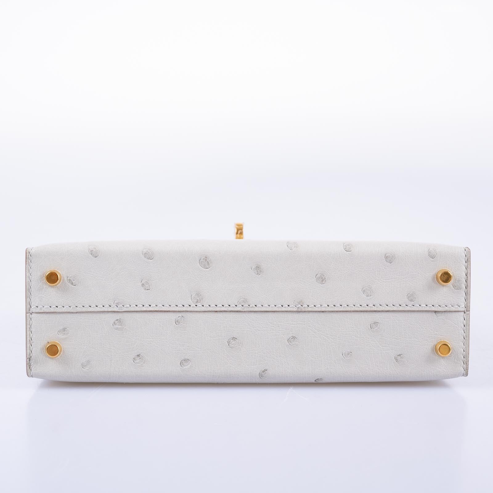 Hermès Kelly 20 Mini II Sellier Gris Perle Ostrich with Gold Hardware