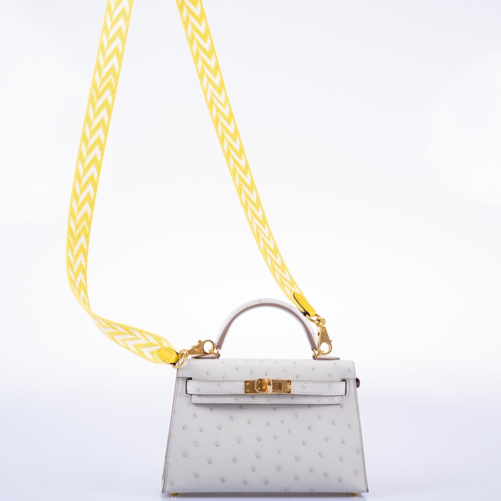 Hermès Kelly 20 Mini II Sellier Gris Perle Ostrich with Gold Hardware