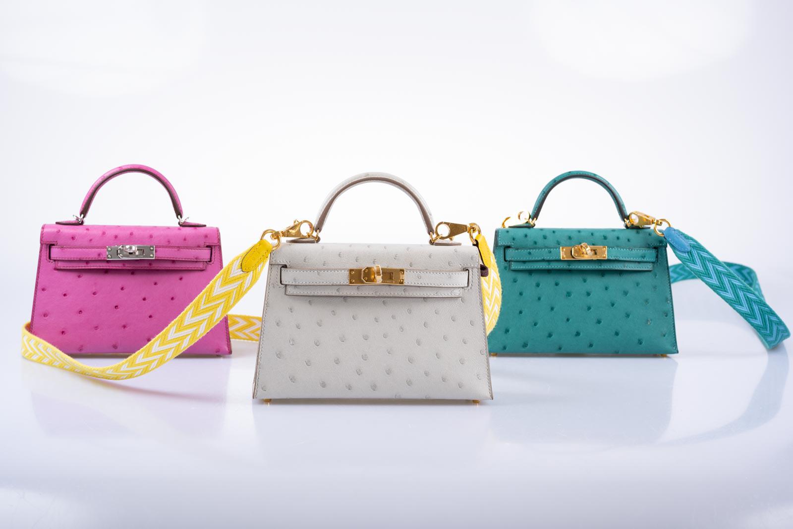 Hermès Kelly 20 Mini II Sellier Gris Perle Ostrich with Gold Hardware