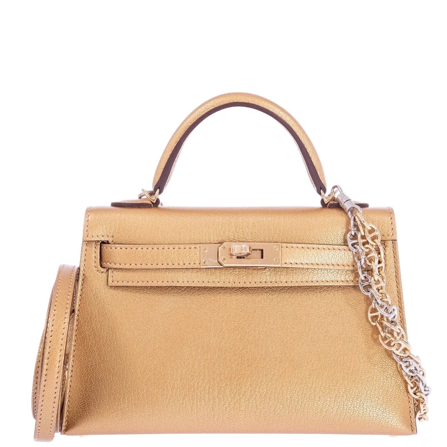 Hermès Kelly 20 Mini II Sellier Olympic Gold Metallic Doré Chèvre Chamkilight Gold Hardware