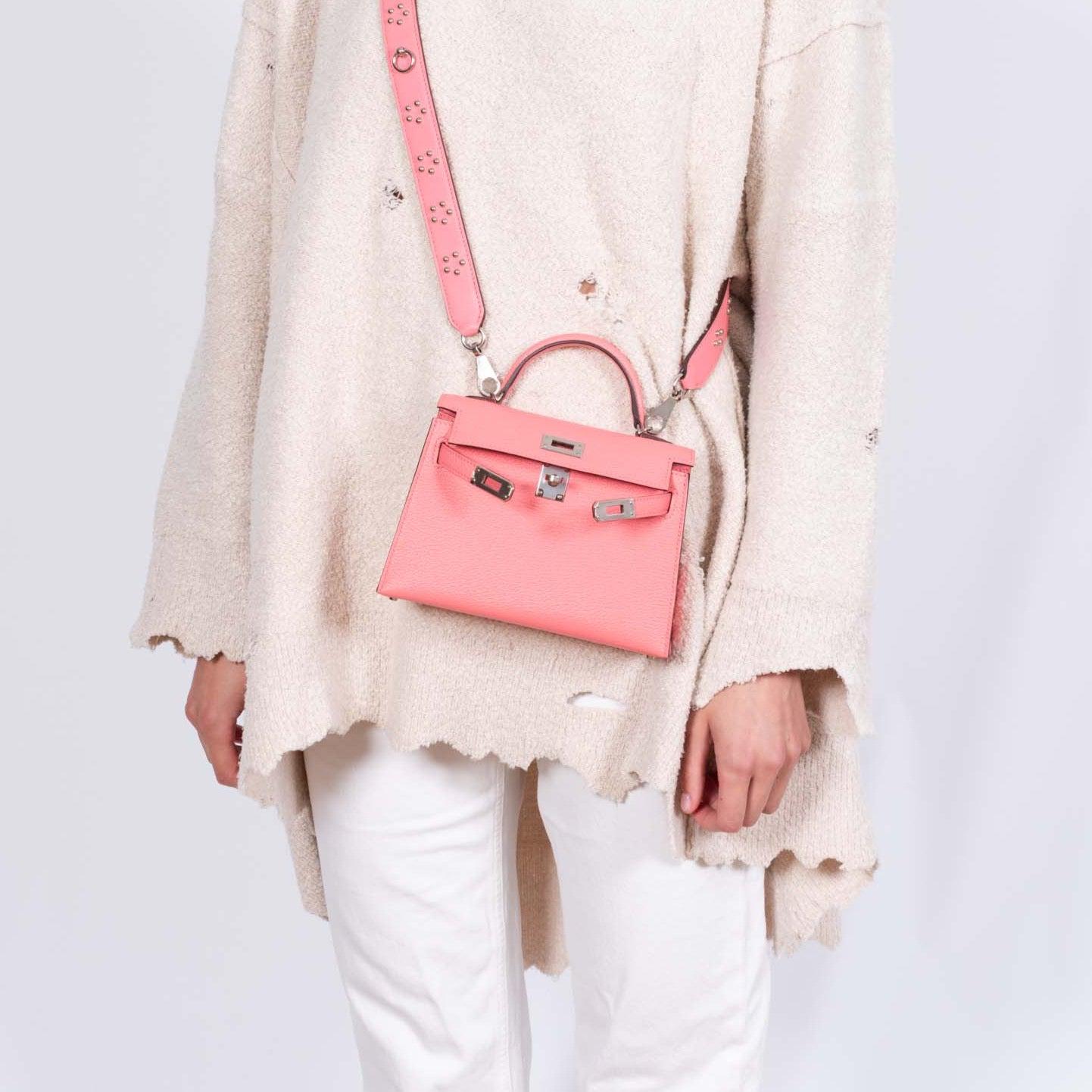 Hermès Kelly 20 Mini II Sellier Rose D'ete Chevre Palladium Hardware