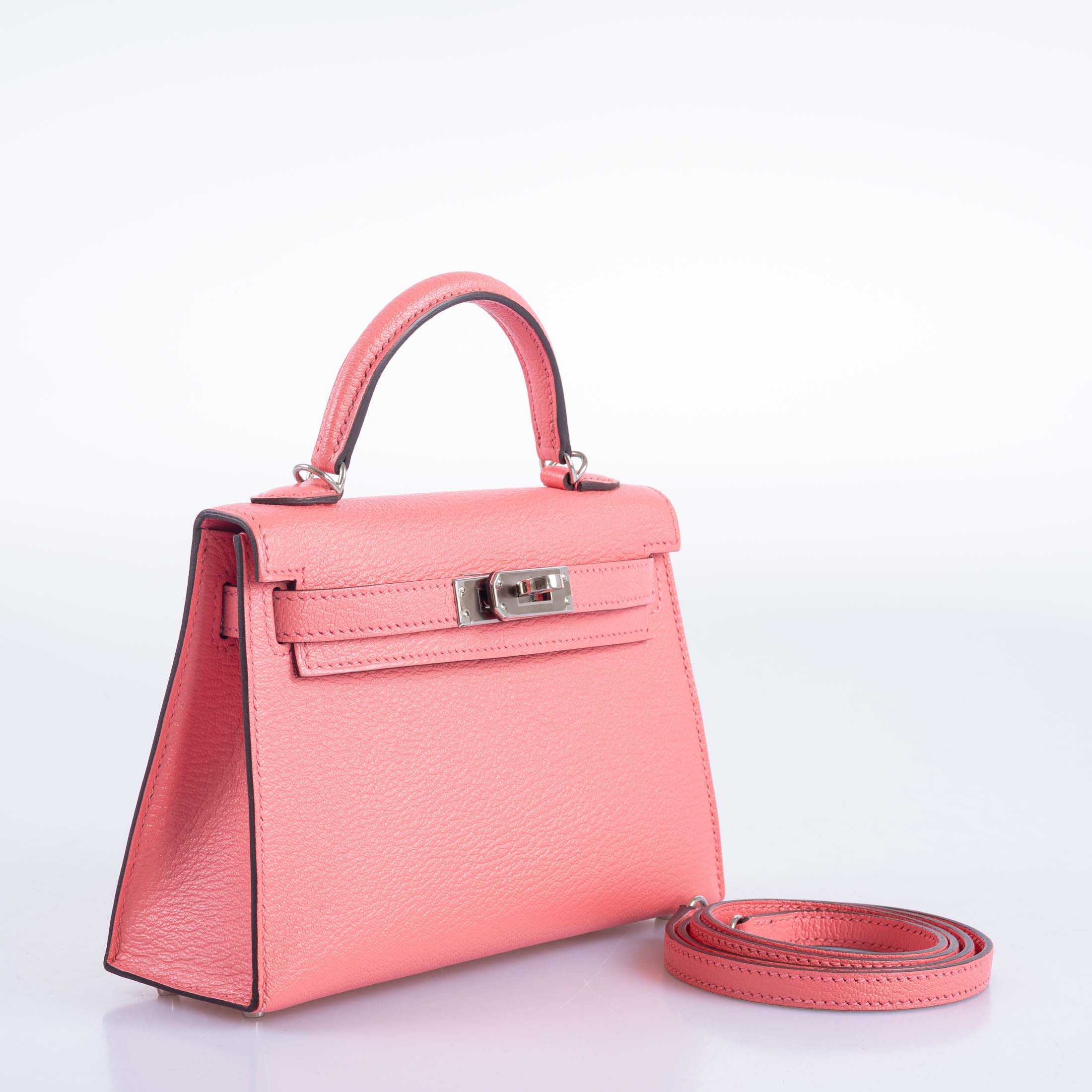 Hermès Kelly 20 Mini II Sellier Rose D'ete Chevre Palladium Hardware