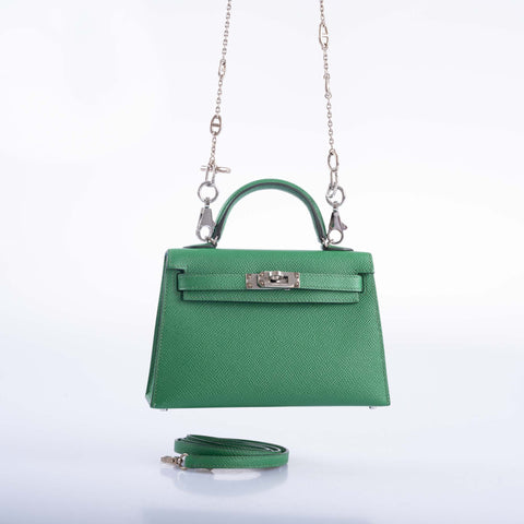 Hermes Kelly 20 Mini II Sellier Verso Cactus & Bleu Atoll Epsom Palladium Hardware