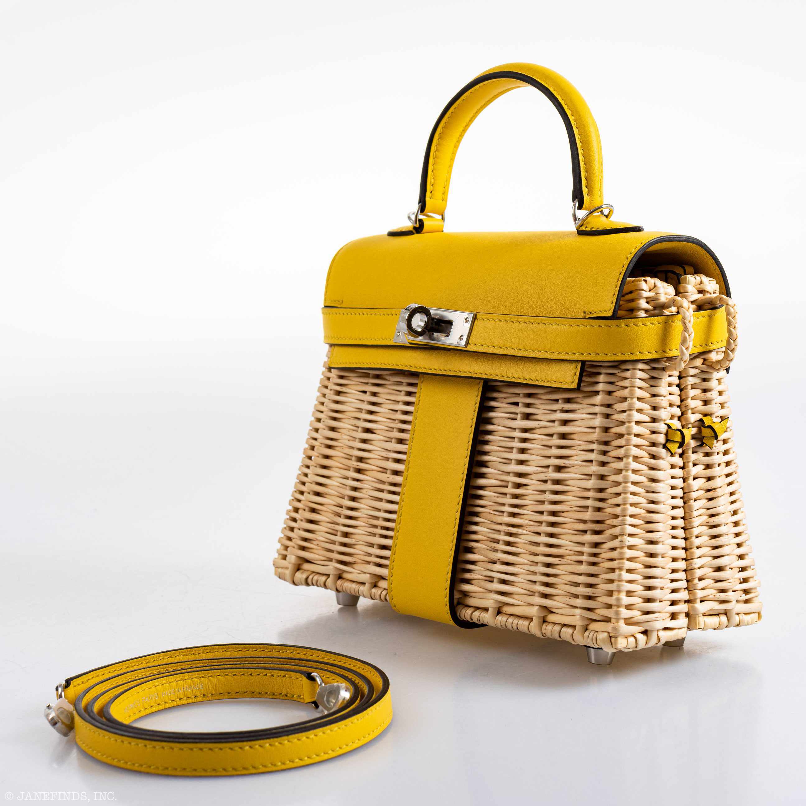Hermès Kelly 20 Mini Picnic Jaune de Naples, Swift & Osier Wicker Palladium Hardware