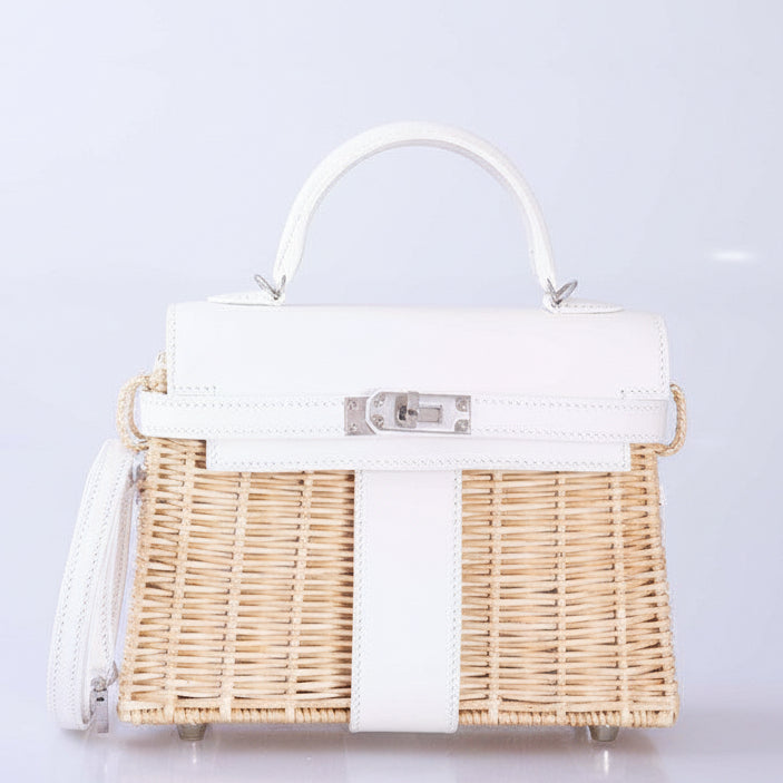 Hermès Kelly 20 Mini Picnic White, Swift & Osier Wicker Palladium Hardware