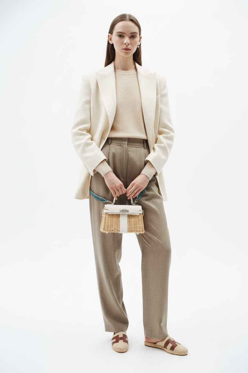 Hermès Kelly 20 Mini Picnic White, Swift & Osier Wicker Palladium Hardware