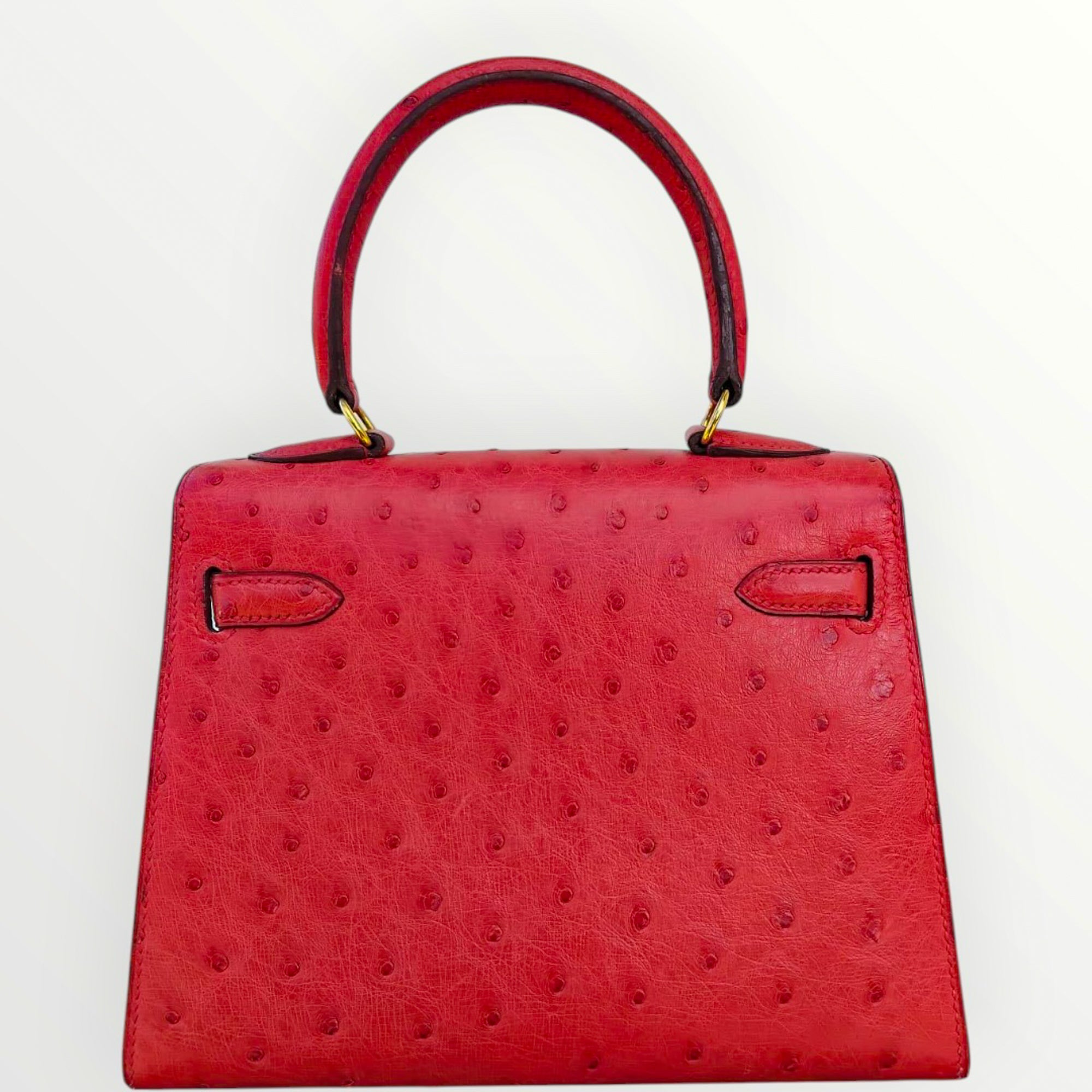 Hermès Kelly 20 Mini Retourne Vintage Rouge Vif Ostrich Gold Hardware