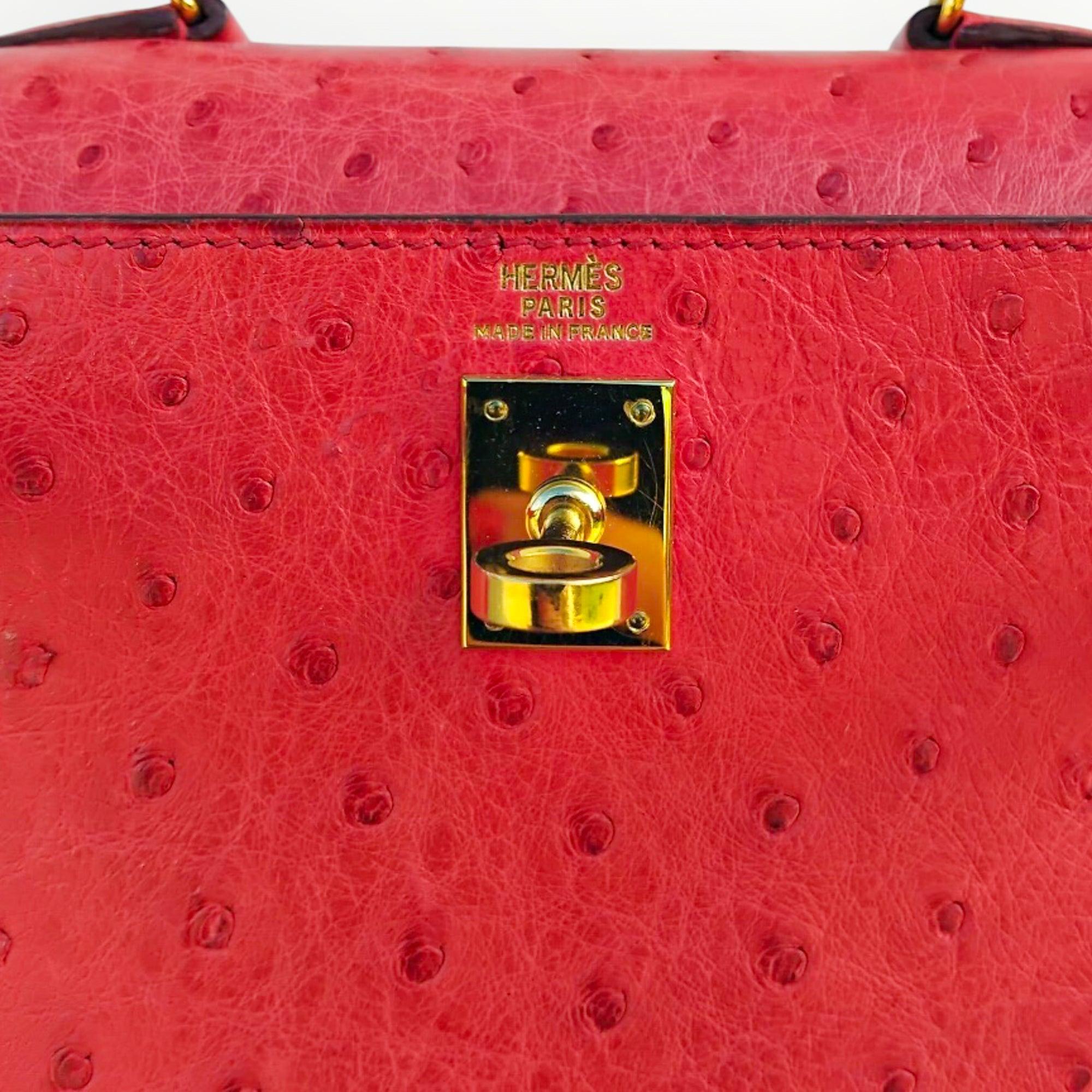 Hermès Kelly 20 Mini Retourne Vintage Rouge Vif Ostrich Gold Hardware