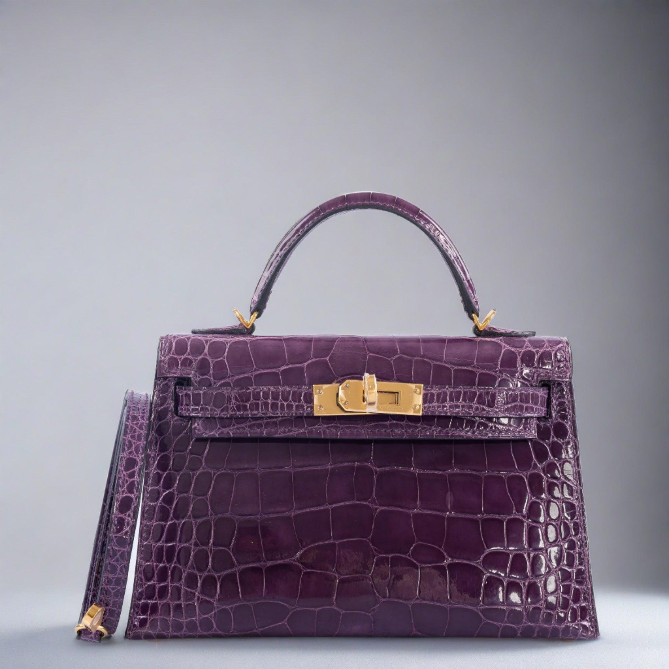 Hermès Kelly 20 Mini Sellier Amethyst Shiny Alligator with Gold Hardware