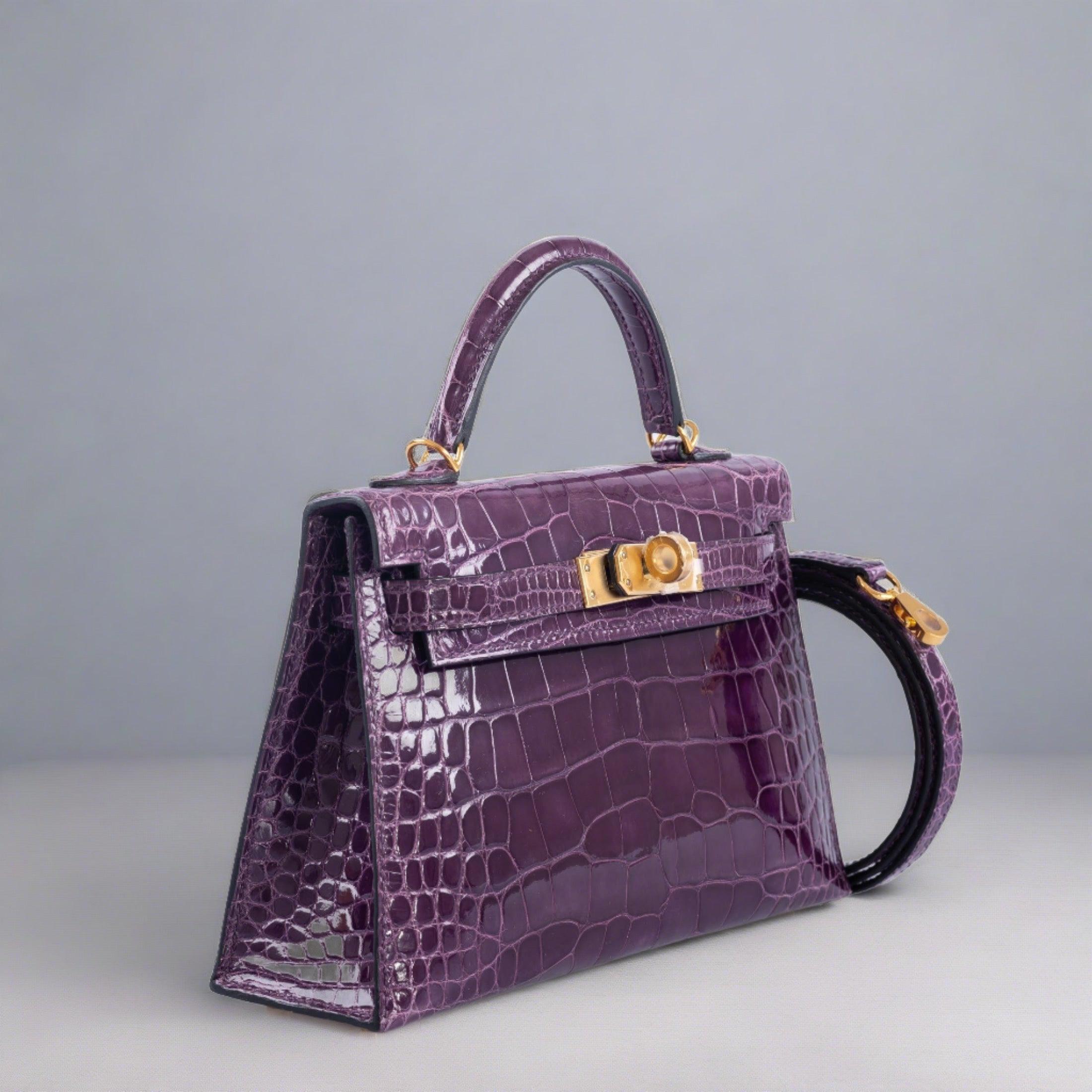 Hermès Kelly 20 Mini Sellier Amethyst Shiny Alligator with Gold Hardware