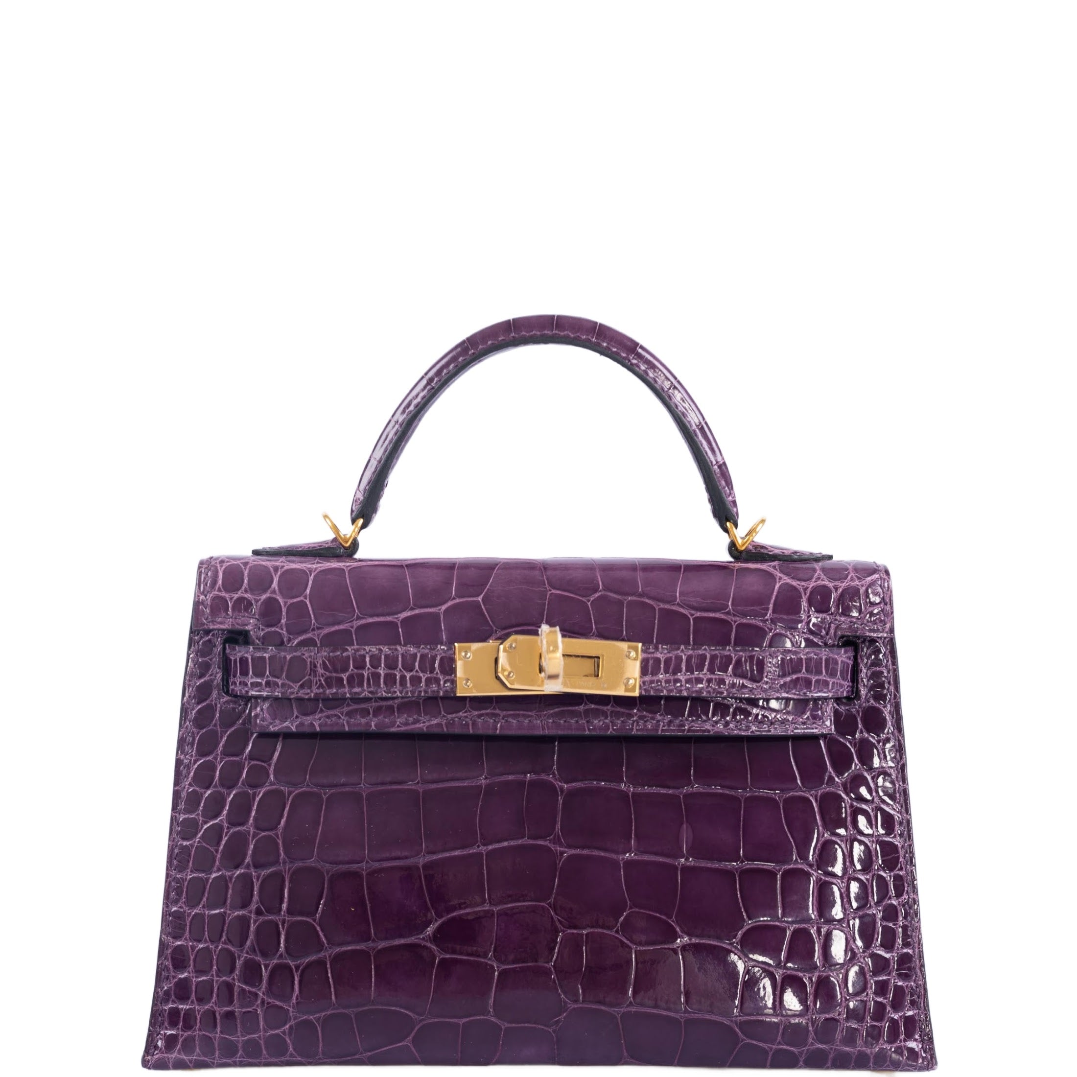 Hermès Kelly 20 Mini Sellier Amethyst Shiny Alligator with Gold Hardware