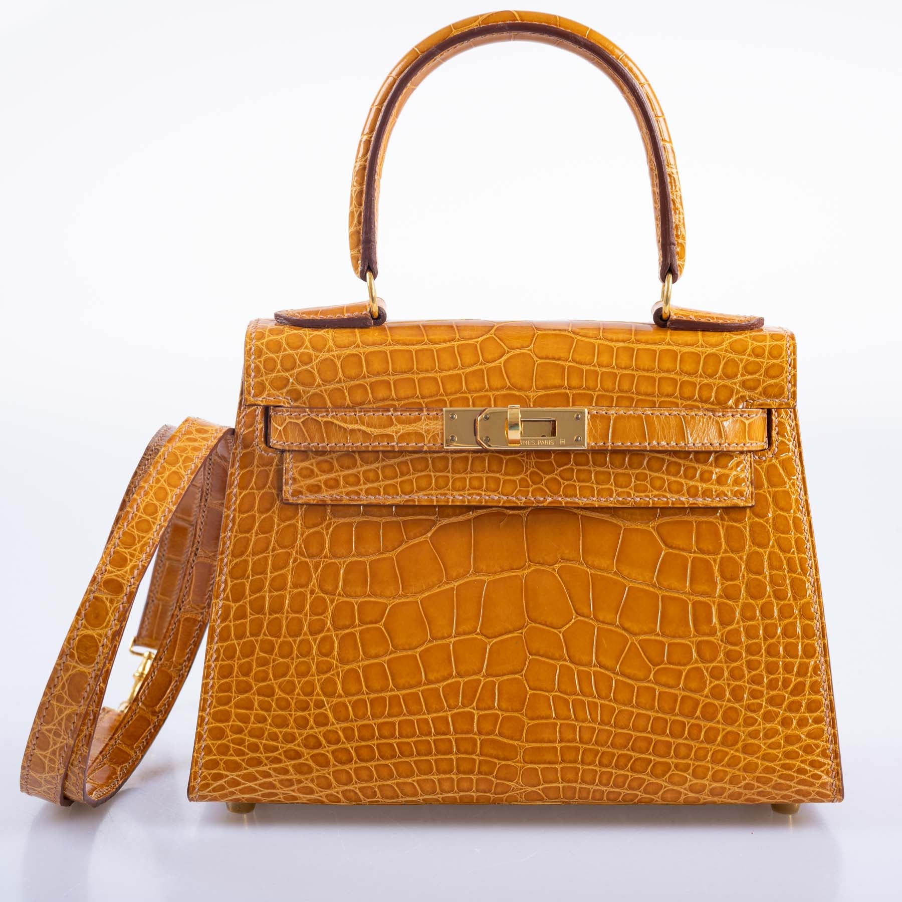 Hermès Kelly 20 Mini Sellier Saffron Alligator with Gold Hardware
